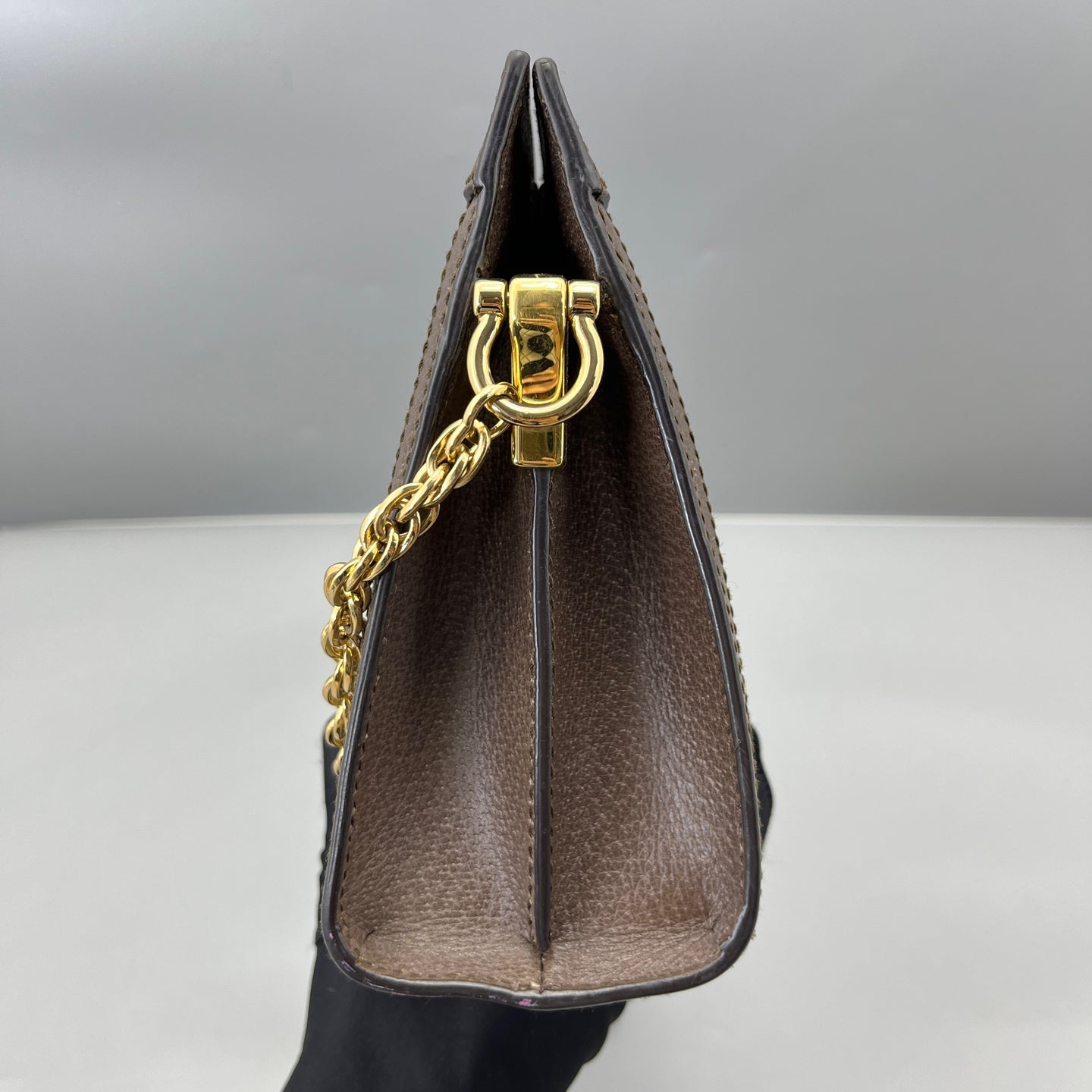 Gucci - Ophidia Chain Bag - GG Supreme coated canvas with leather trim - Ebony (Beige and Brown) with Red and Green Web - (mini)