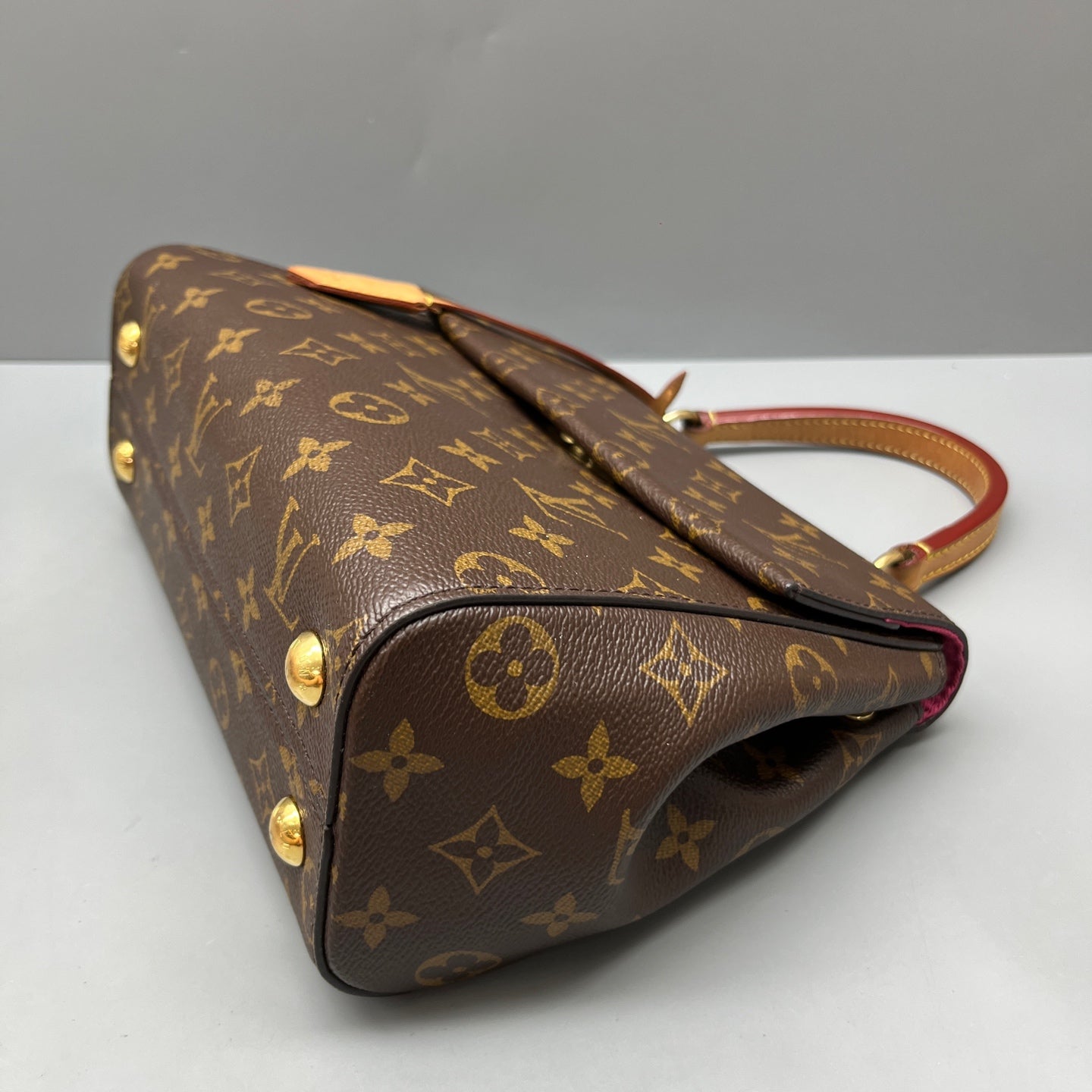 Louis Vuitton - Cluny BB - Monogram coated canvas with leather trim - Brown (Monogram canvas), Fuchsia (strap), Burgundy (strap underside), Natural (Vachetta leather) - (small)
