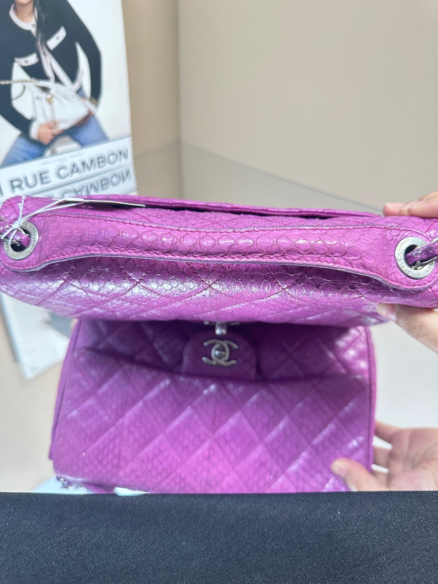 Chanel - Classic Flap Top Handle Bag - Python leather - Purple - (Small)