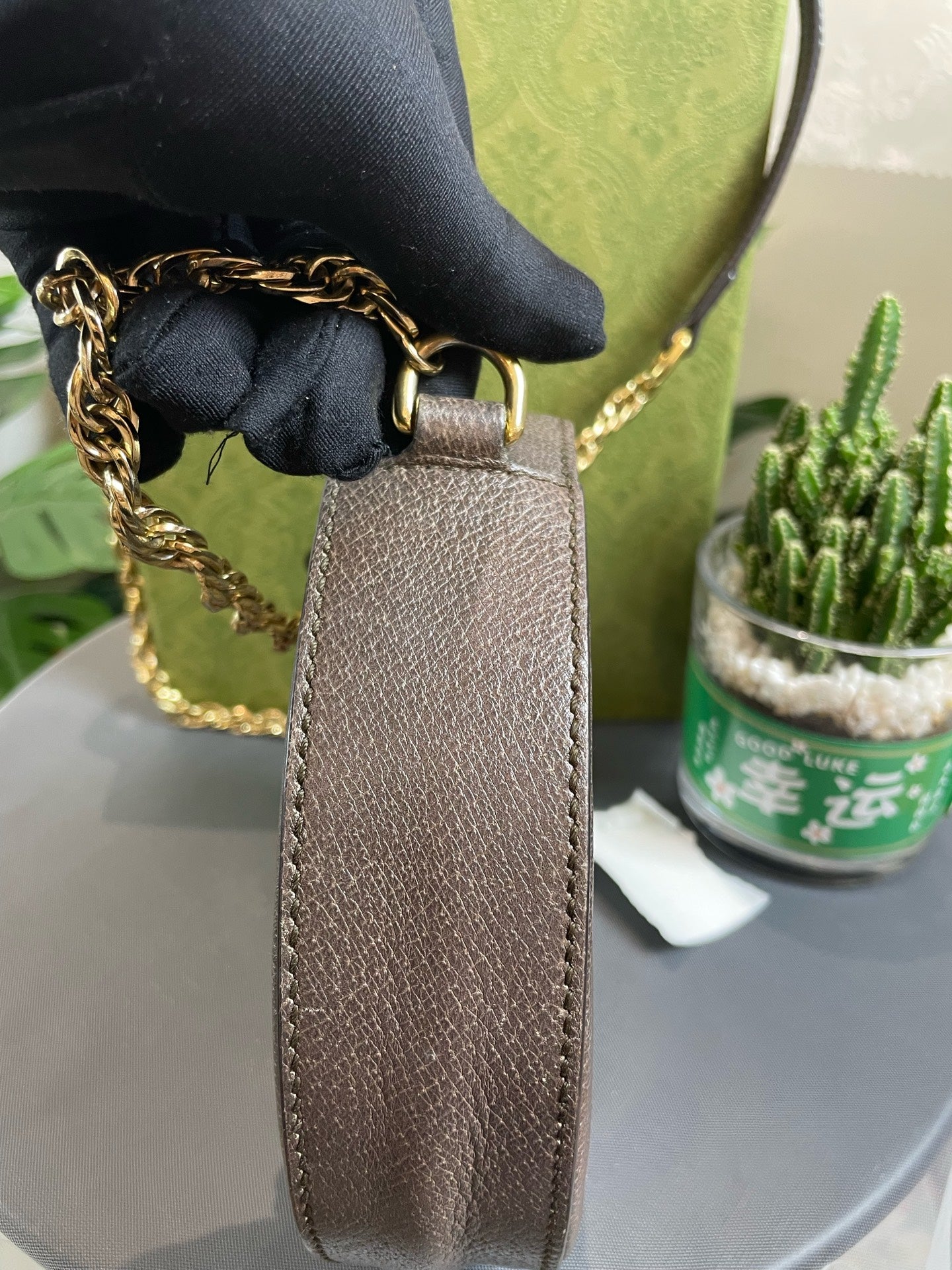 Gucci - Ophidia Round Mini Bag - GG Supreme canvas with brown leather trim - Beige - (mini)