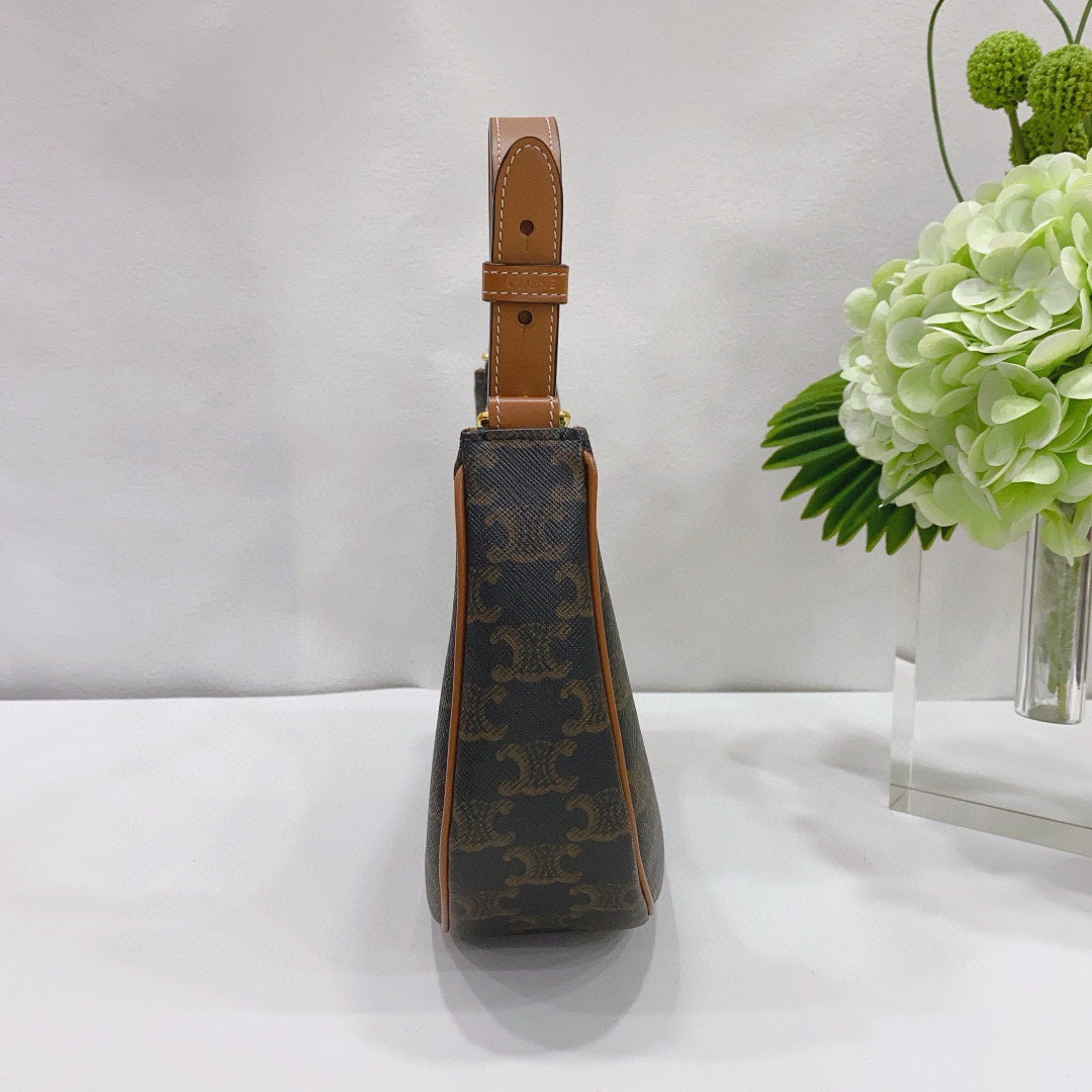 Celine - Ava Triomphe Shoulder Bag - Triomphe Canvas with Leather Trim - Brown - (Mini)