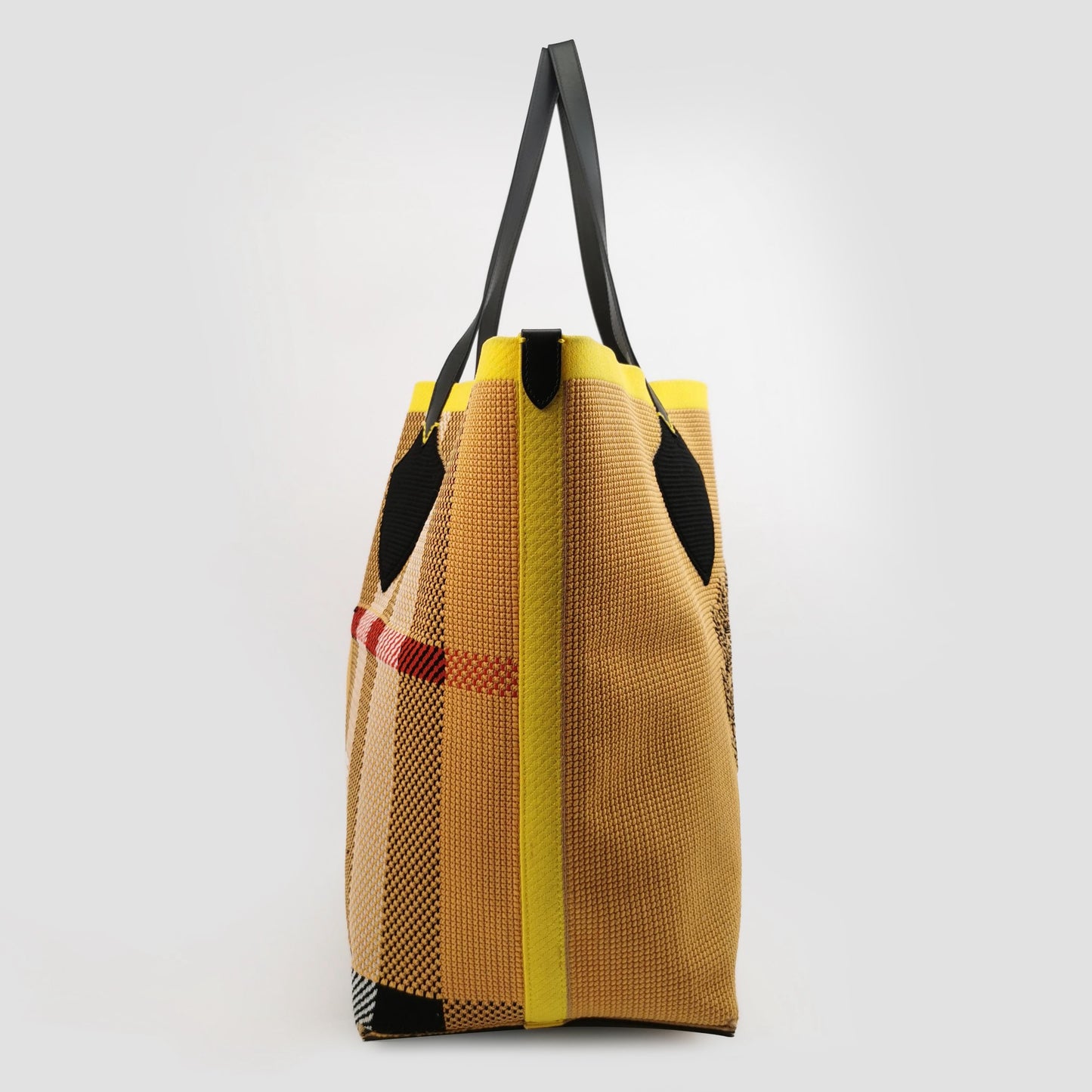 Burberry - Woven Logo and Check Tote Bag - Woven textile and leather - Mustard Yellow, Black, Yellow, Red, and White - (Large)