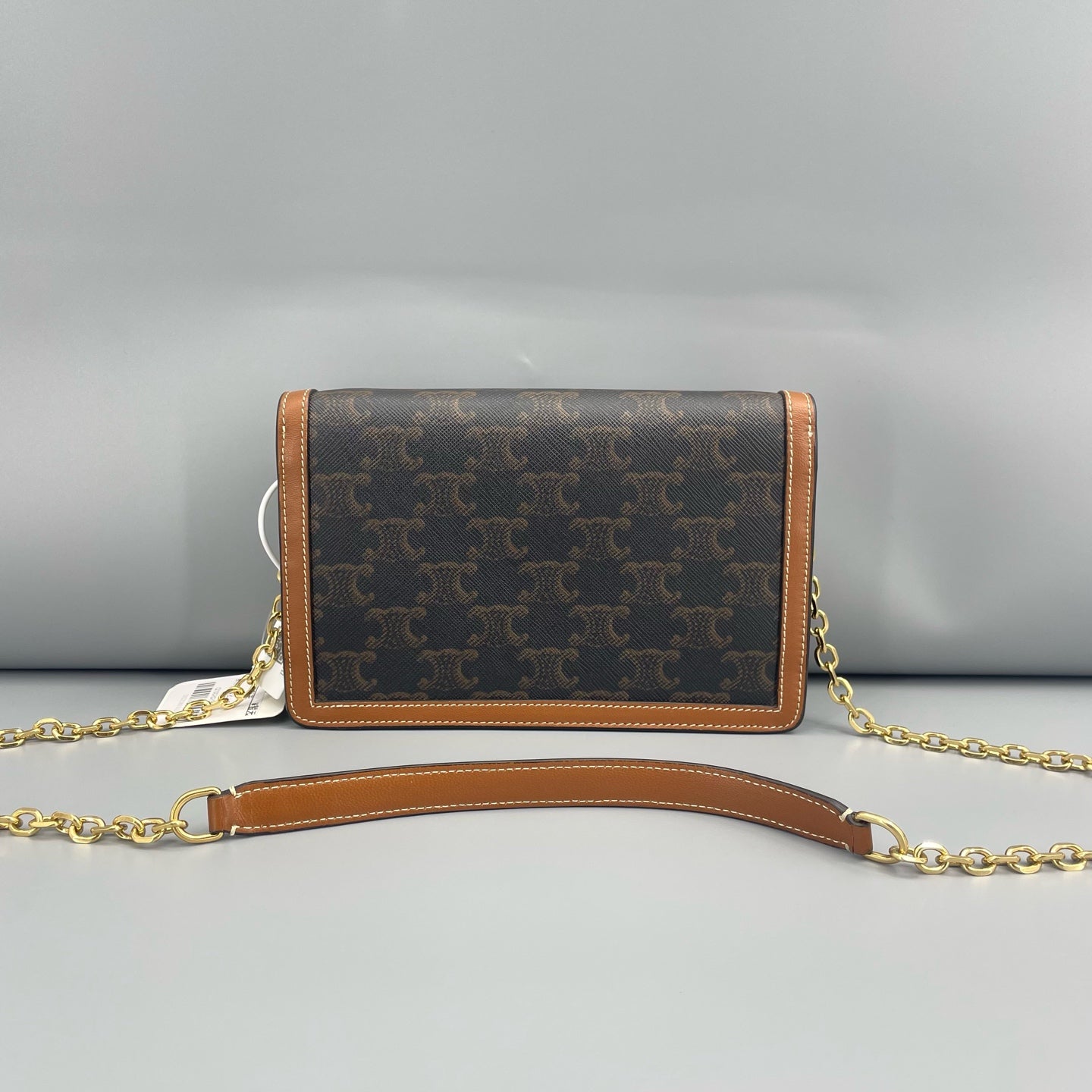 Celine - Triomphe WOC Envelope Chain Bag - Triomphe coated canvas with calfskin leather trim - Brown - (mini)