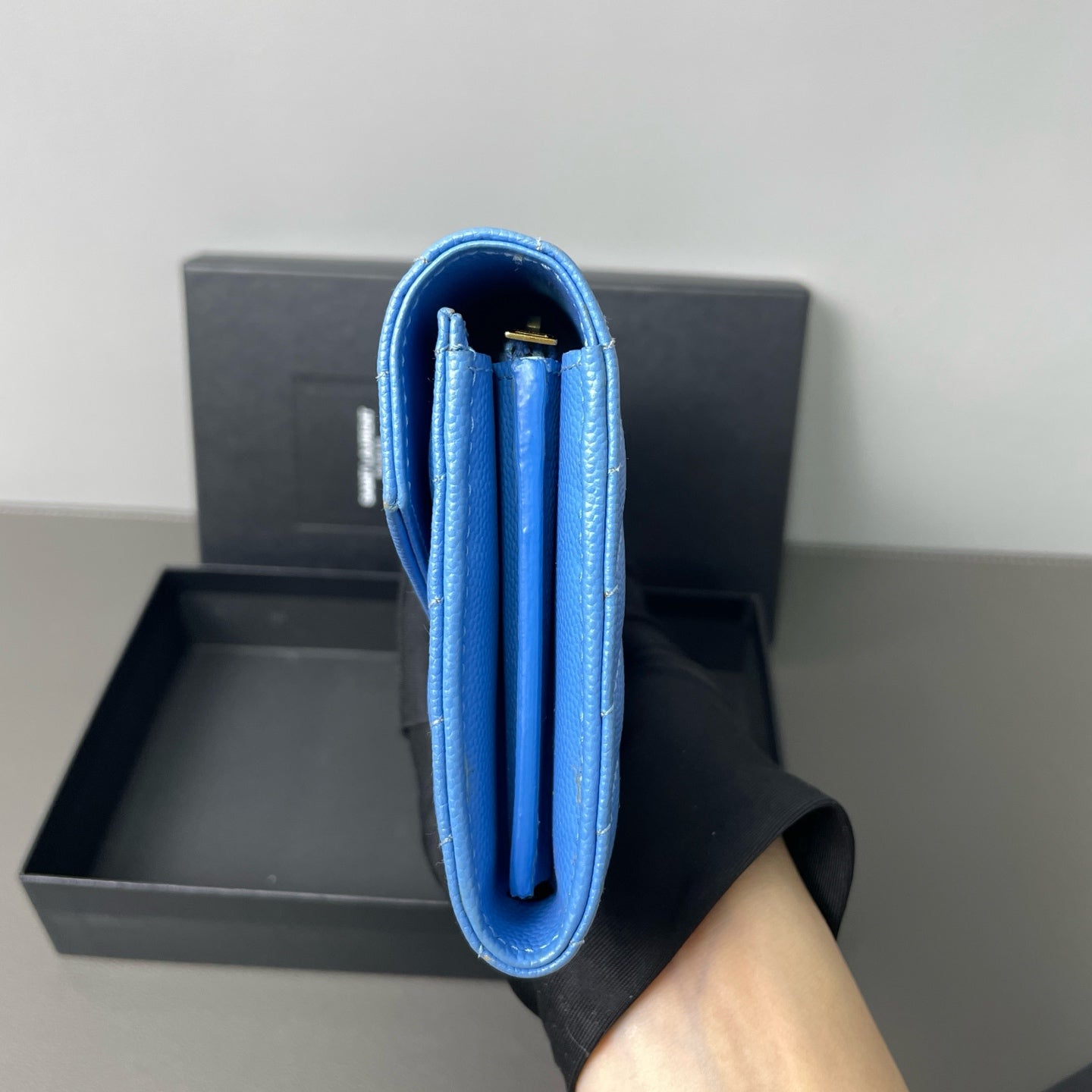 Saint Laurent - Monogram Flap Wallet - Grained Calfskin Leather - Blue - (Medium)