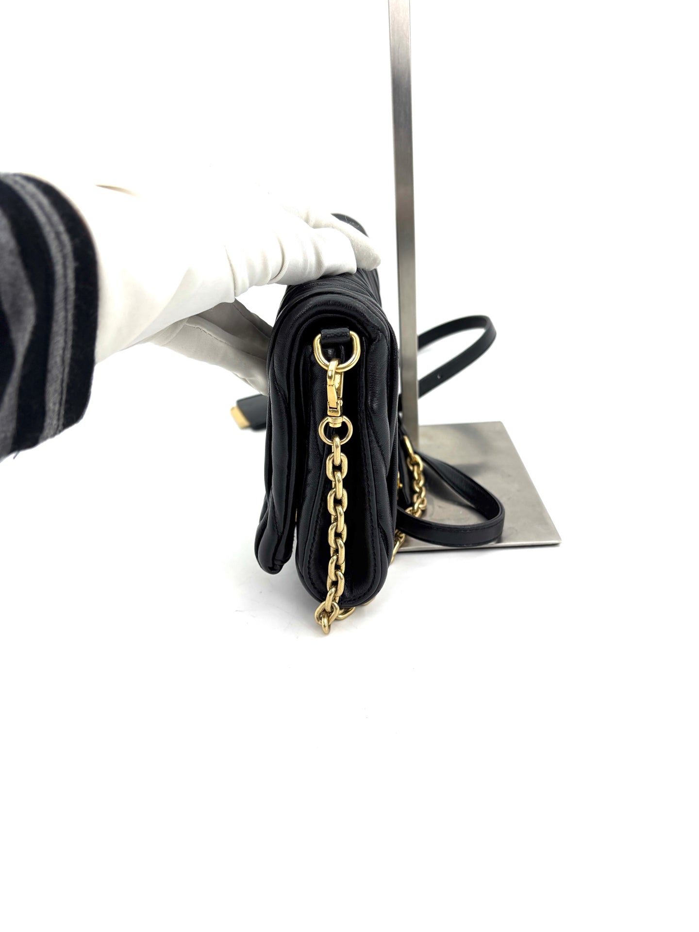 Miu Miu - Matelassé Flap Shoulder Bag - Leather - Black - (mini)