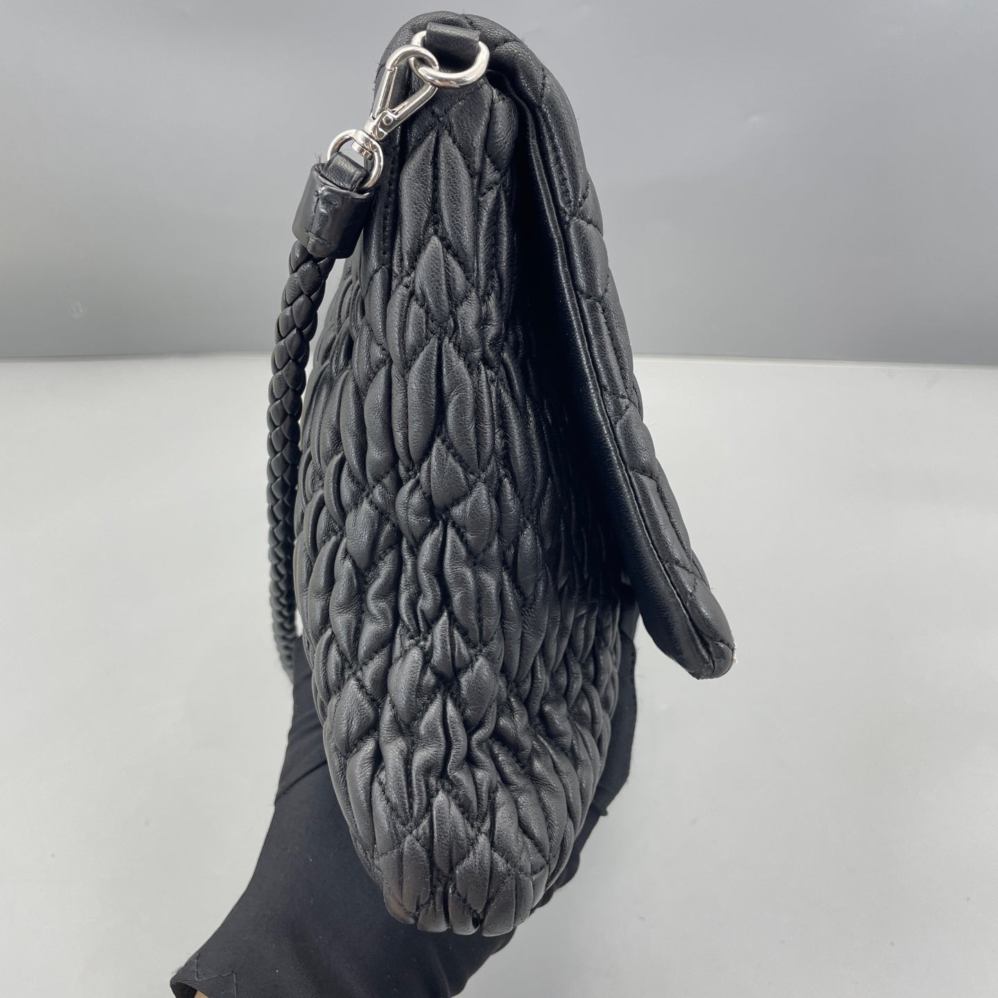 Miu Miu - Matelassé Gem-Embellished Chain Shoulder Bag / Clutch - Leather - Black - (medium)