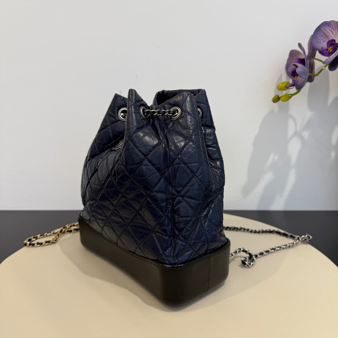 Chanel - Gabrielle Backpack - Aged Calfskin Leather - Blue and Black - (Medium)
