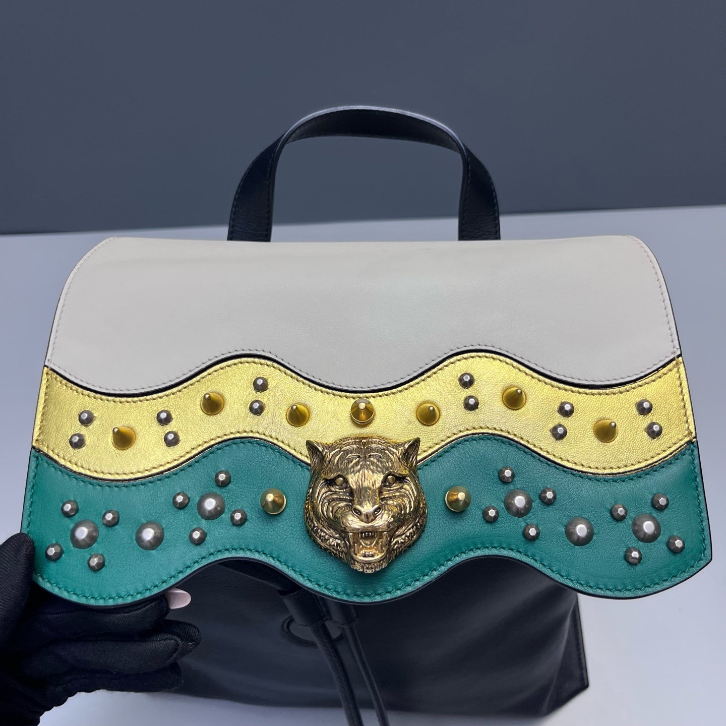 Gucci - Tiger Head Studded Leather Chain Backpack - Leather - Black - (medium)