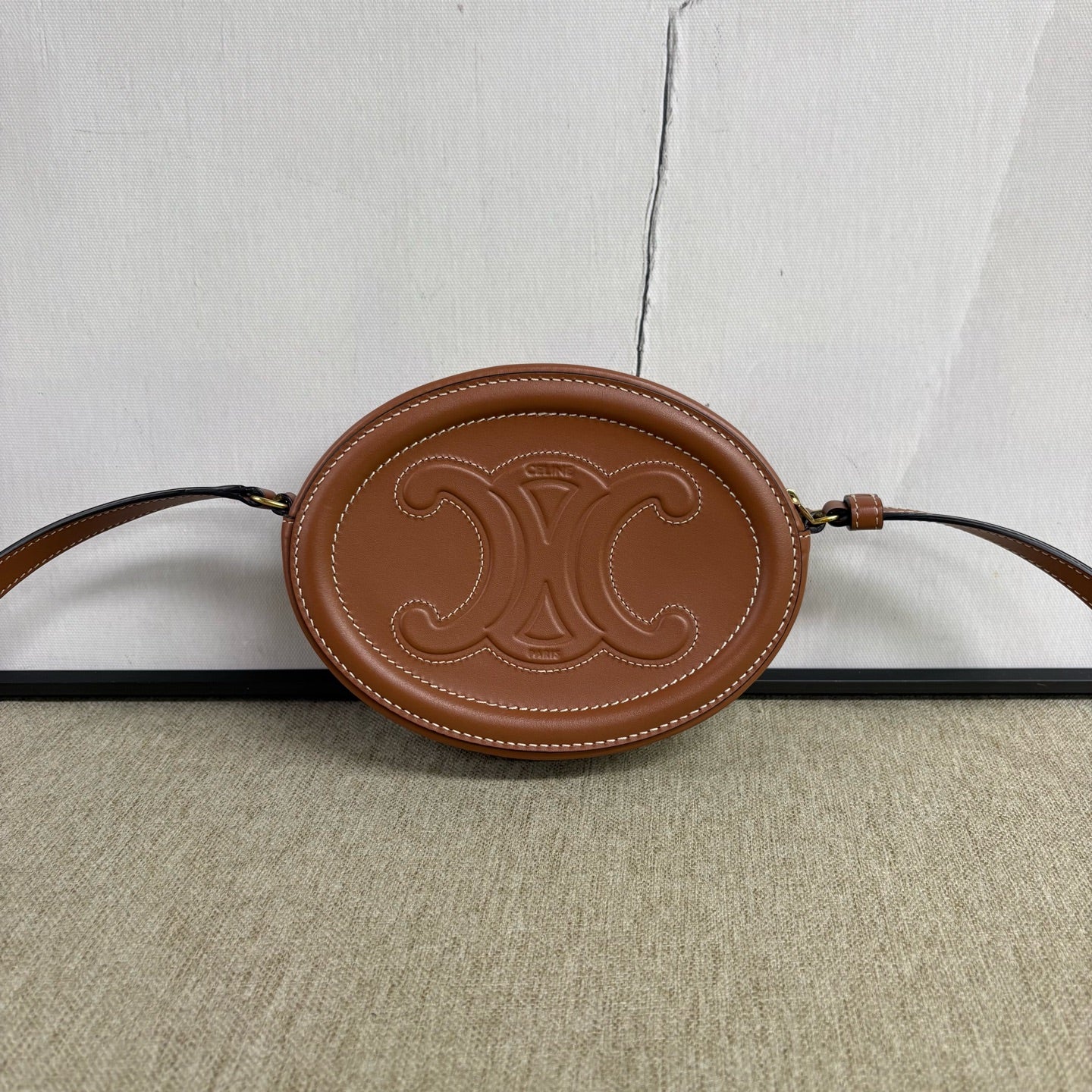 Celine - Triomphe Embossed Mooncake Bag - Leather - Brown - (mini)