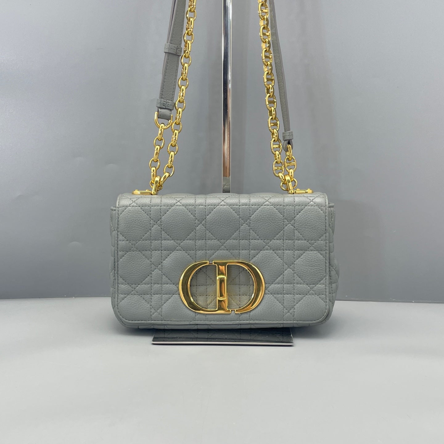 Dior - Caro Chain Bag - Grained leather - Dusty Blue with Gold-Tone Hardware - (Small)