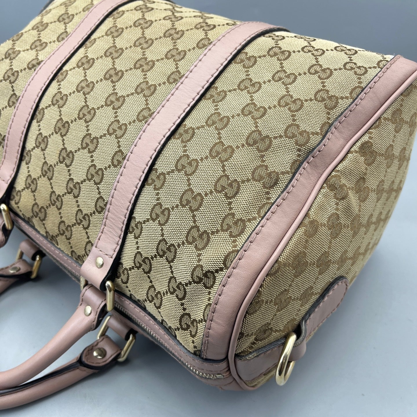 Gucci - Boston Bag - GG Monogram Canvas with Leather Trim - Beige and Pink with Brown Accents - (medium)
