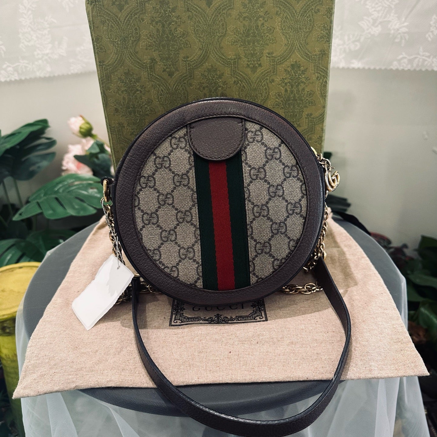 Gucci - Ophidia Round Mini Shoulder Bag - GG Supreme canvas with Leather trim - Brown - (mini)