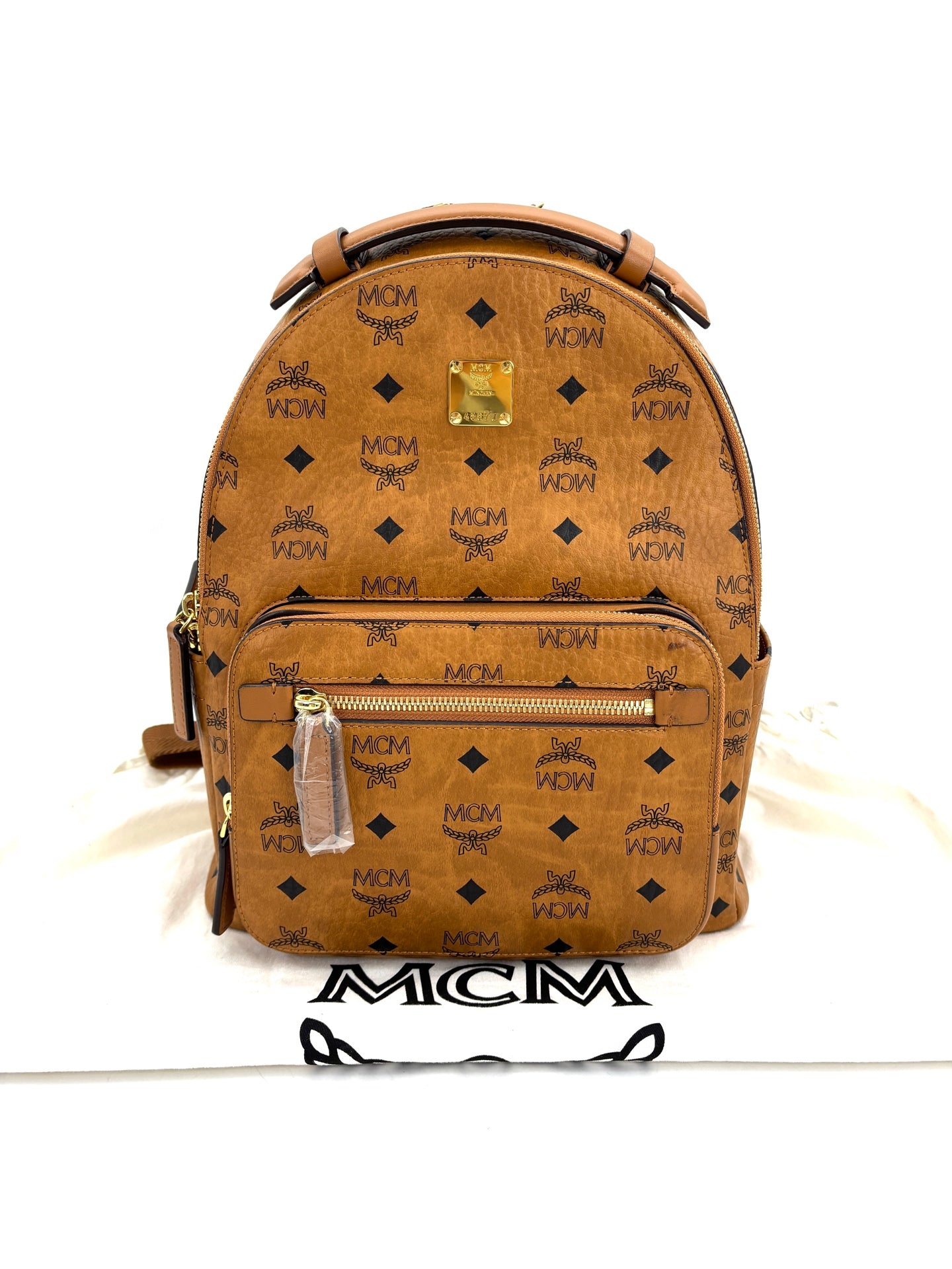 MCM - Stark Visetos Backpack - Visetos coated canvas with leather trim - Brown - (Small)