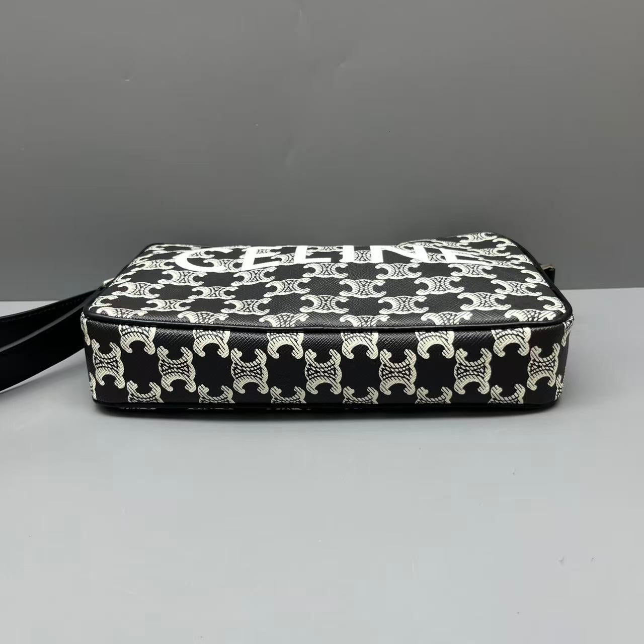 Celine - Triomphe Canvas Camera Bag - Coated canvas with leather trim - Black and White - (medium)