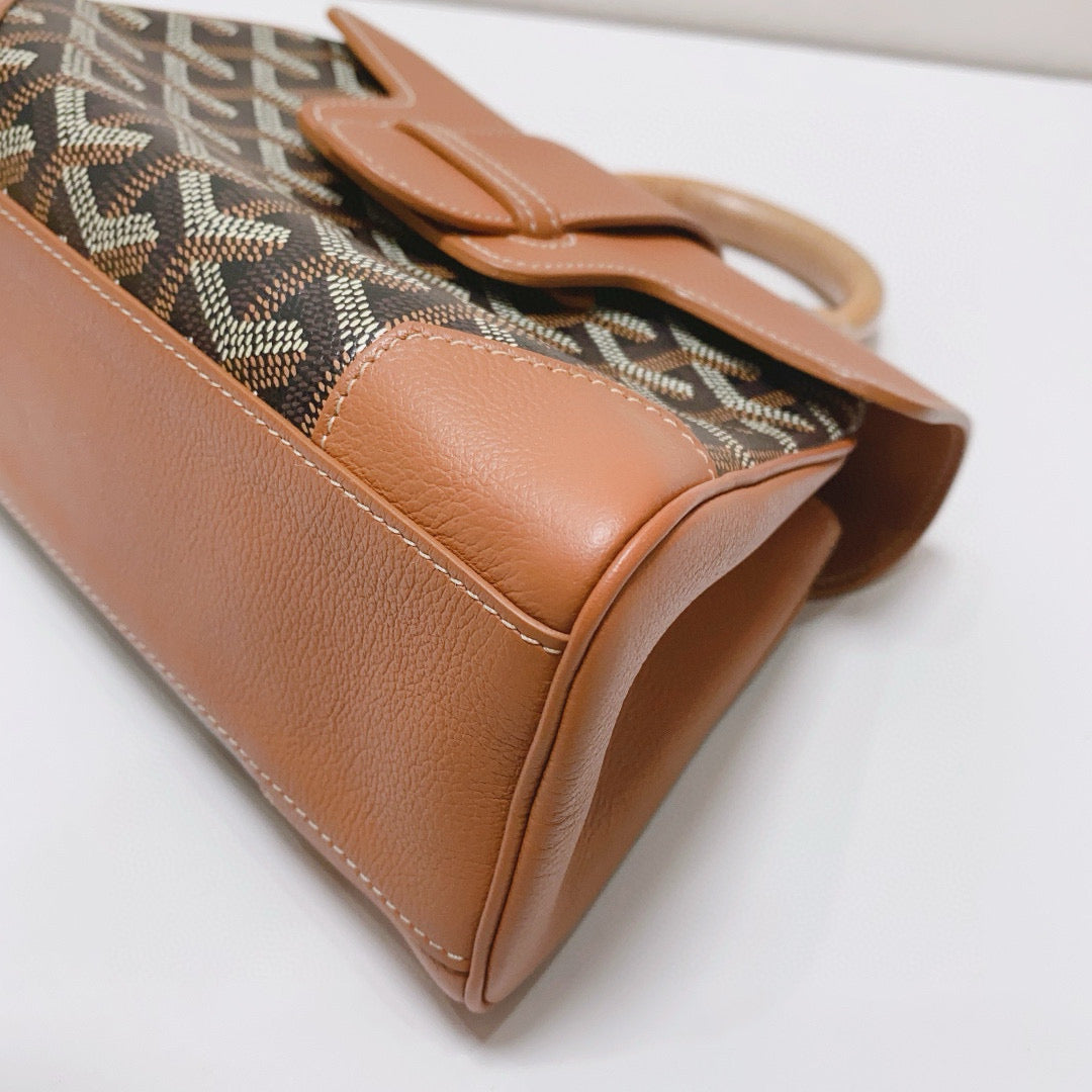 Goyard - Saïgon Mini Souple - Goyardine canvas with leather trim and wooden handle - Caramel and Brown - (mini)