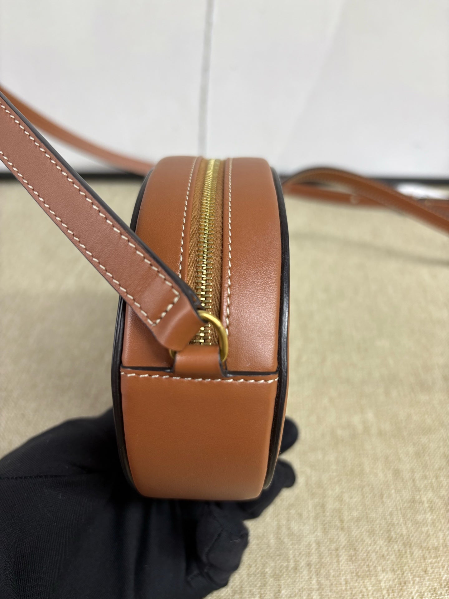Celine - Triomphe Embossed Mooncake Bag - Leather - Brown - (mini)