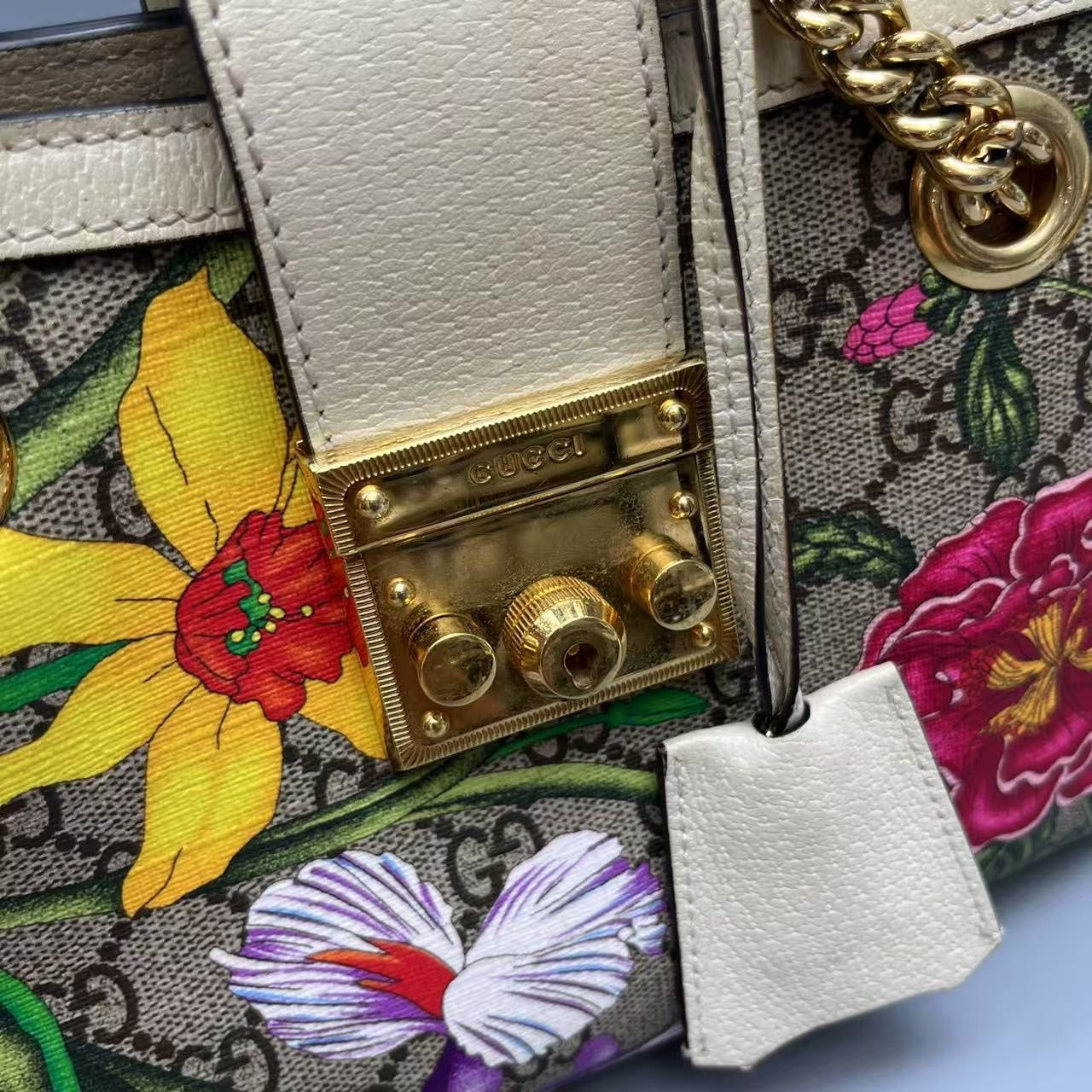 Gucci - Padlock Floral Small Tote Bag - GG Supreme canvas with leather trim - Multicolour - (Small)