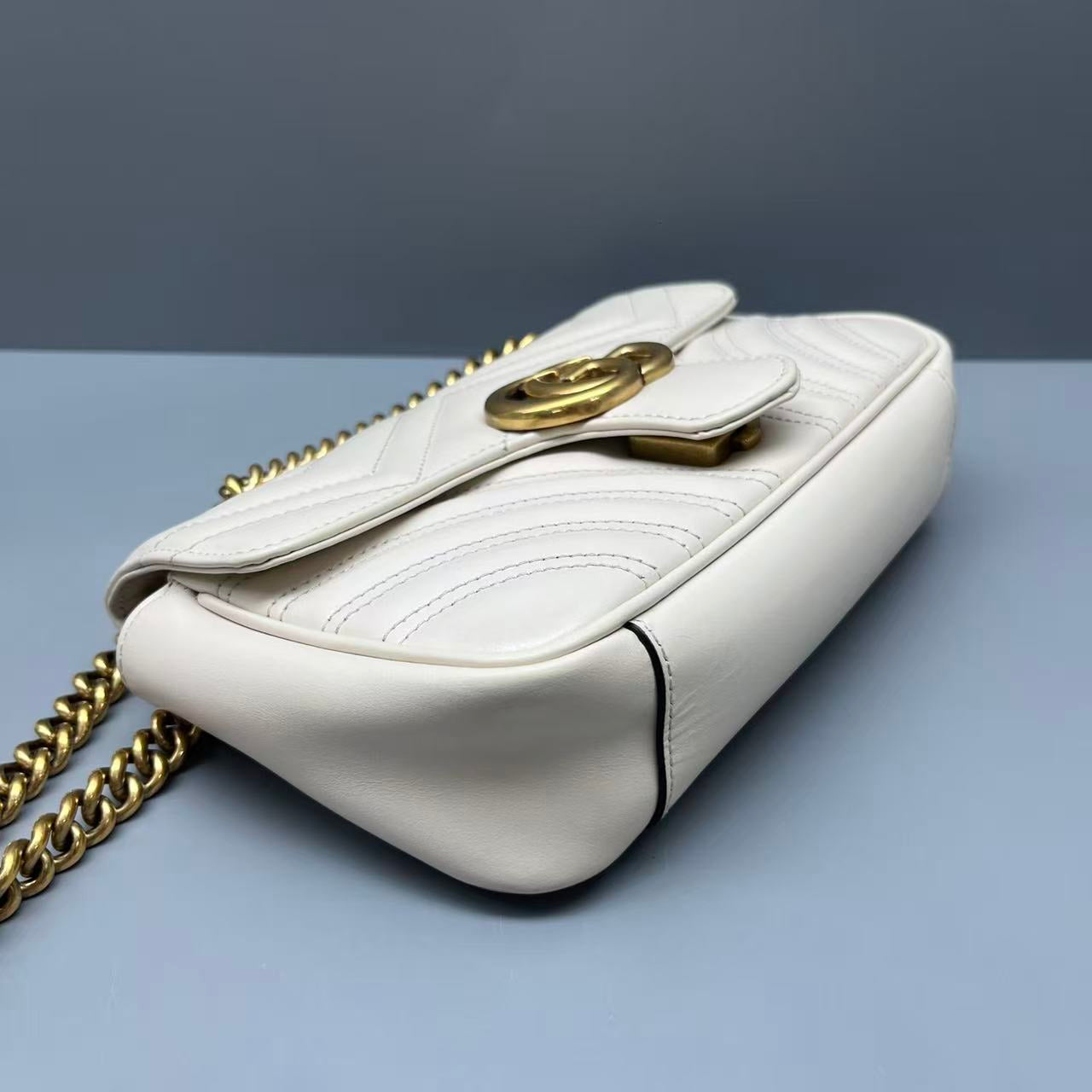 Gucci - GG Marmont Small Chain Shoulder Bag - Leather - White - (Small)