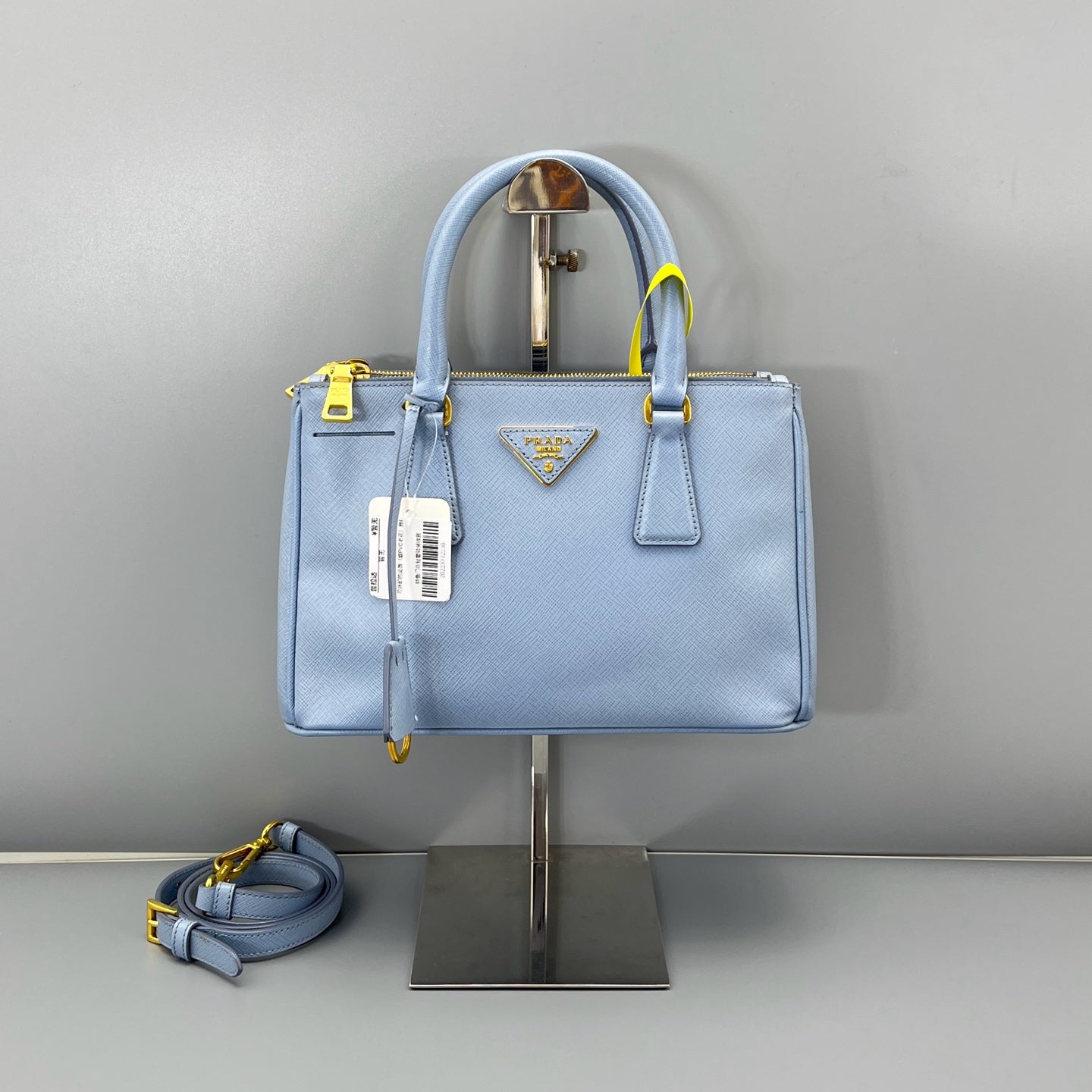 Prada - Saffiano Lux Double Zip Tote - Saffiano leather - Blue - (Small)