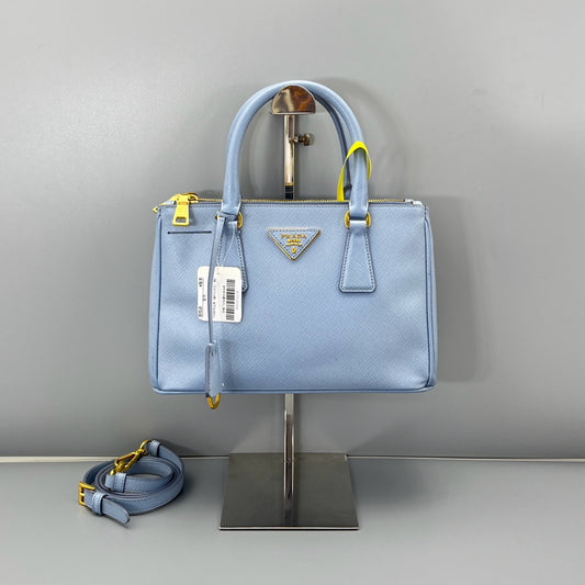 Prada - Saffiano Lux Double Zip Tote - Saffiano leather - Blue - (Small)
