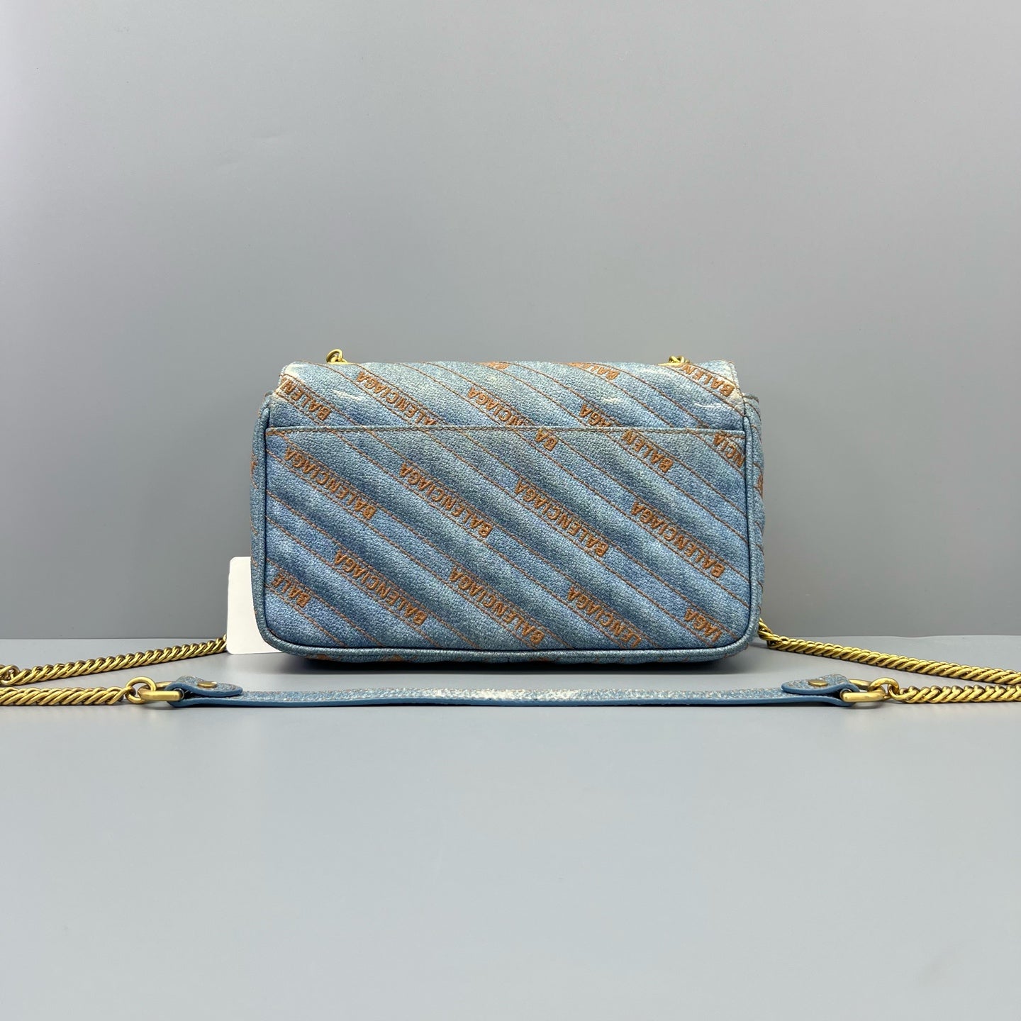 Balenciaga - BB Monogram Shoulder Bag L6681 - Denim with leather trim - Blue - (small)