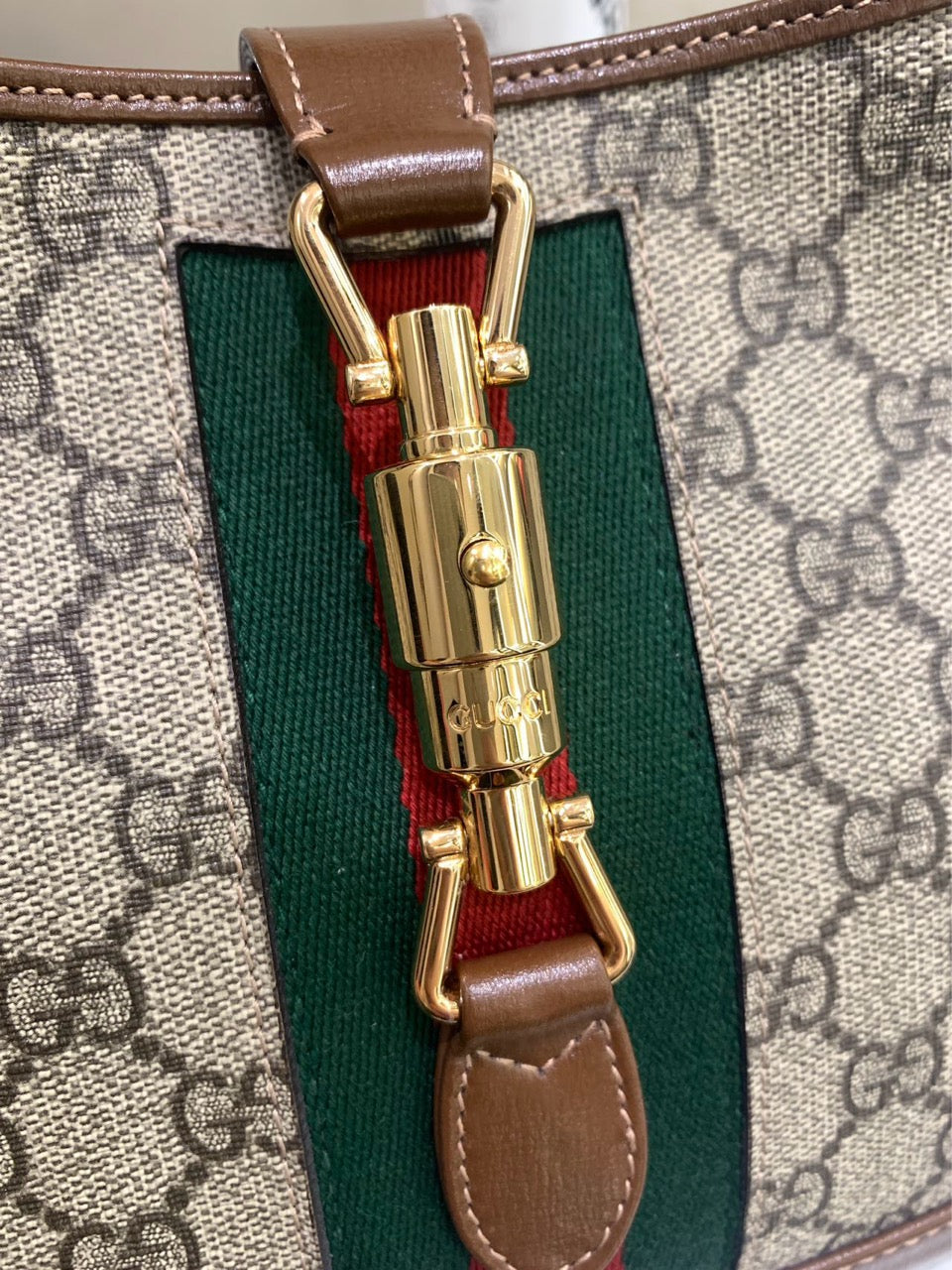 Gucci - Jackie 1961 - GG Supreme canvas with leather trim - Beige with brown accents and green/red web - (small)