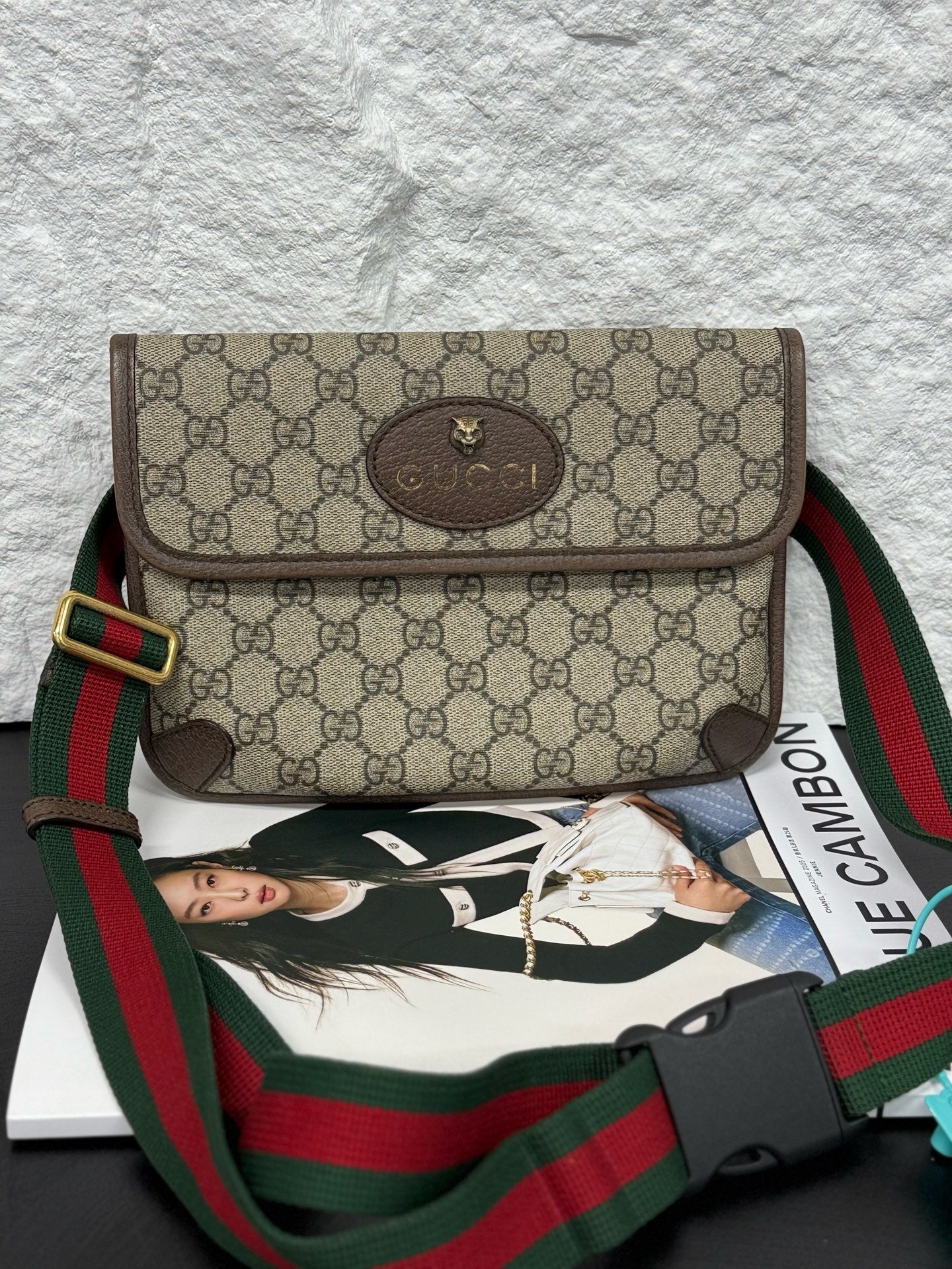 Gucci - Ophidia Tiger Head Belt Bag - GG Supreme canvas with leather trim - Beige - (medium)