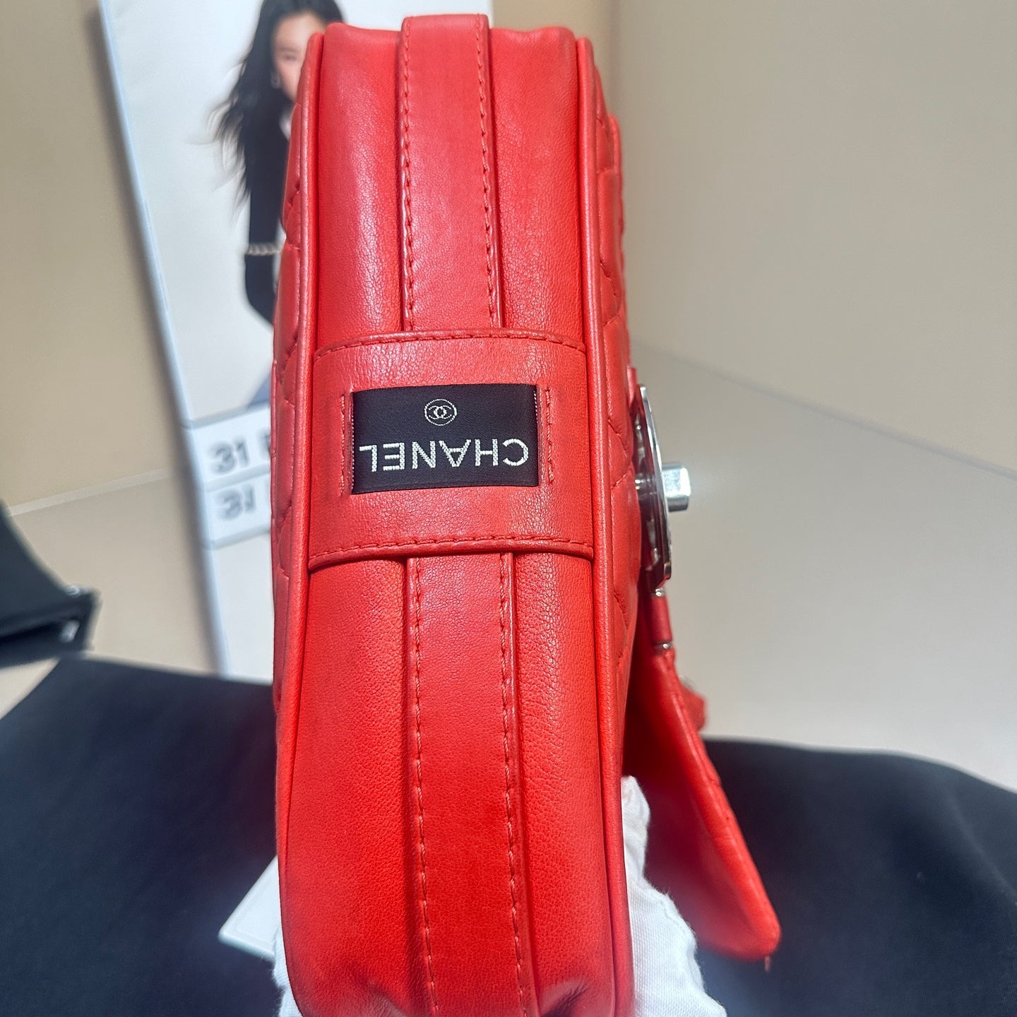 Chanel - Seasonal Large Logo Flap Bag - Lambskin leather - Red - (Medium)