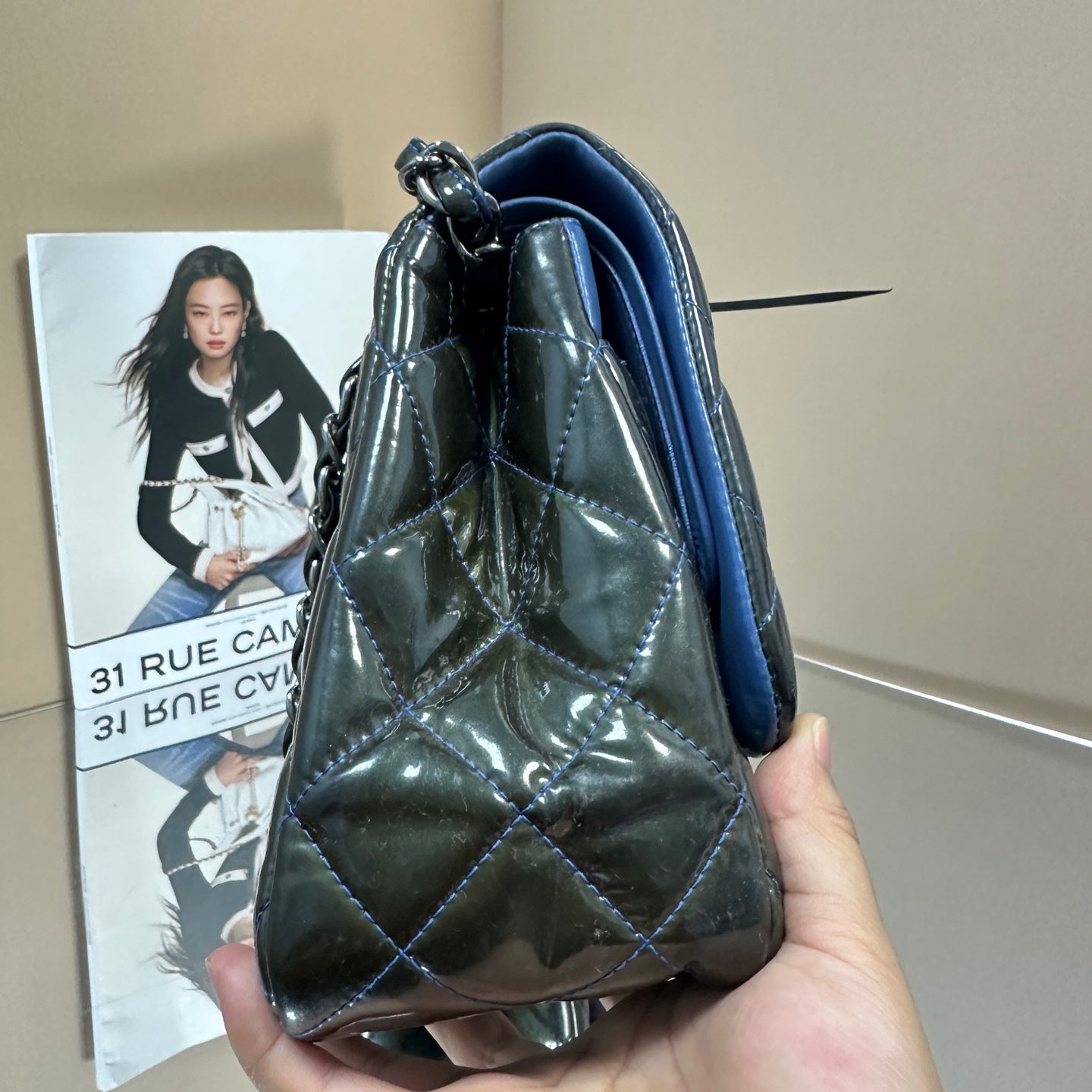 Chanel - Classic Flap Jumbo Double Flap - Patent leather - Blue - (Large)