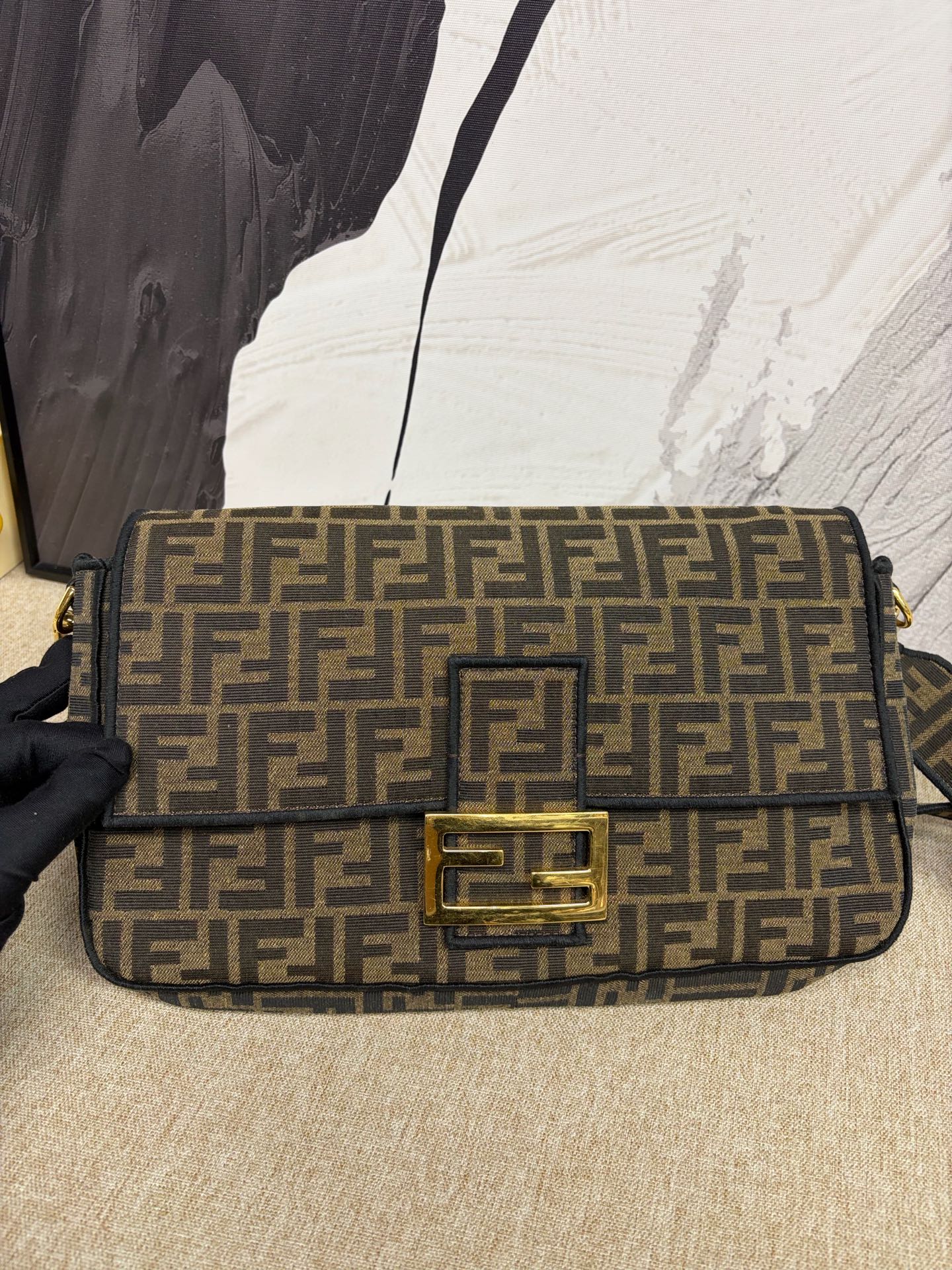 Fendi - Baguette Zucca - Cloth - Brown - (large)