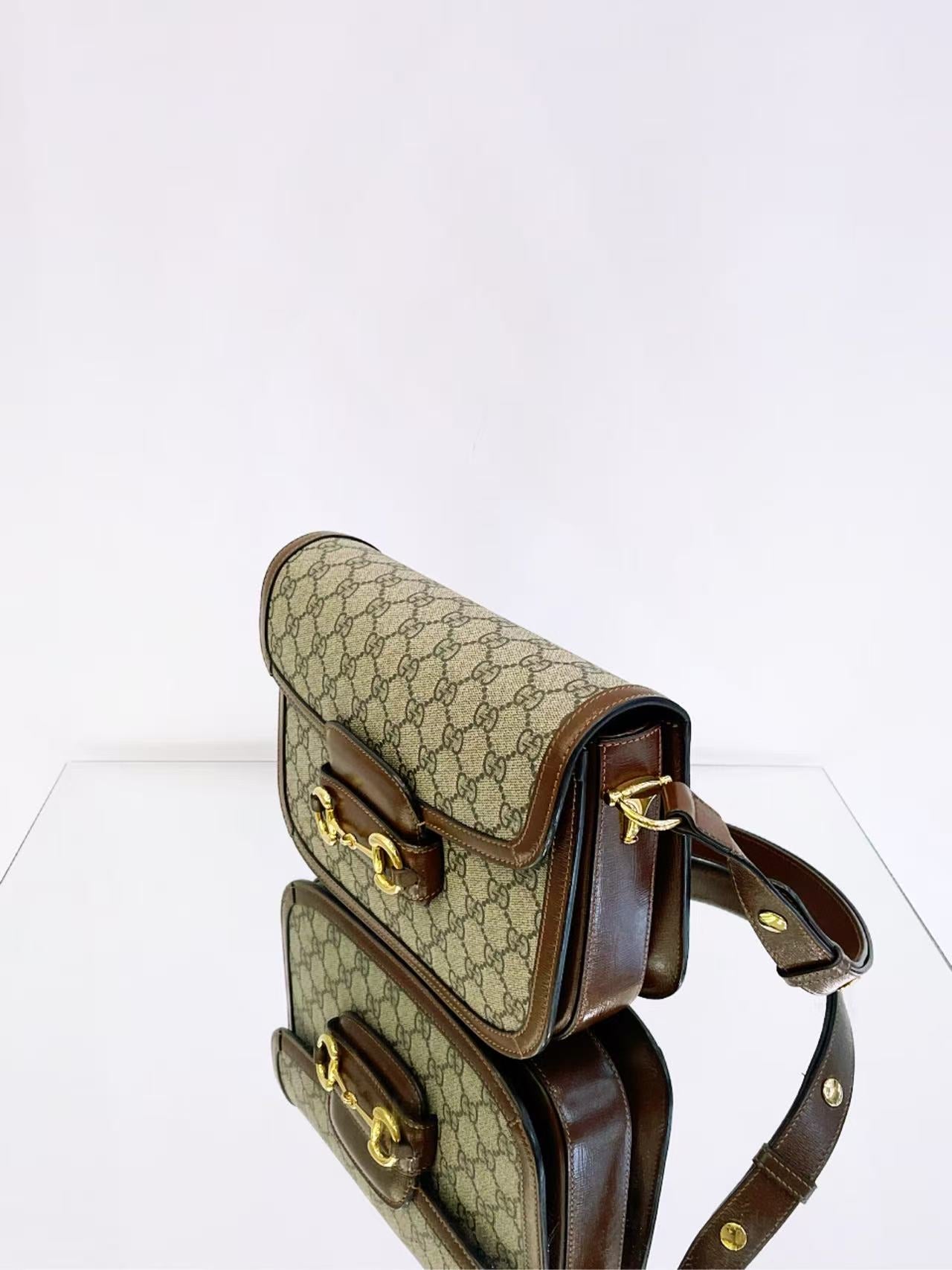 Gucci - Horsebit 1955 Shoulder Bag - GG Supreme canvas with leather trim - Beige and Brown - (medium)