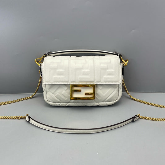 Fendi - Baguette Mini FF Embossed - Leather - White - (mini)