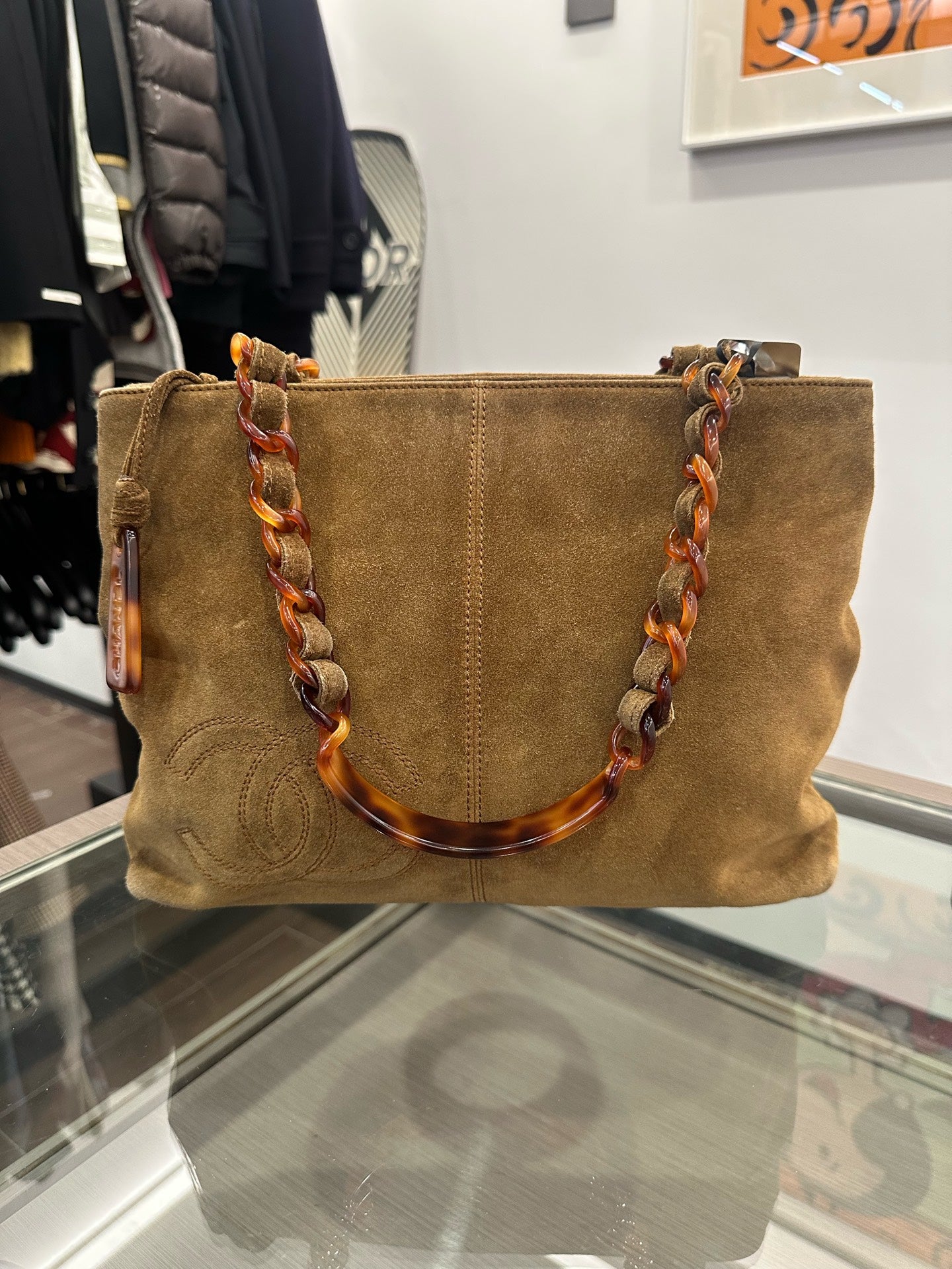 Chanel - Suede Tortoiseshell Chain Shoulder Bag - Suede - Brown - (medium)
