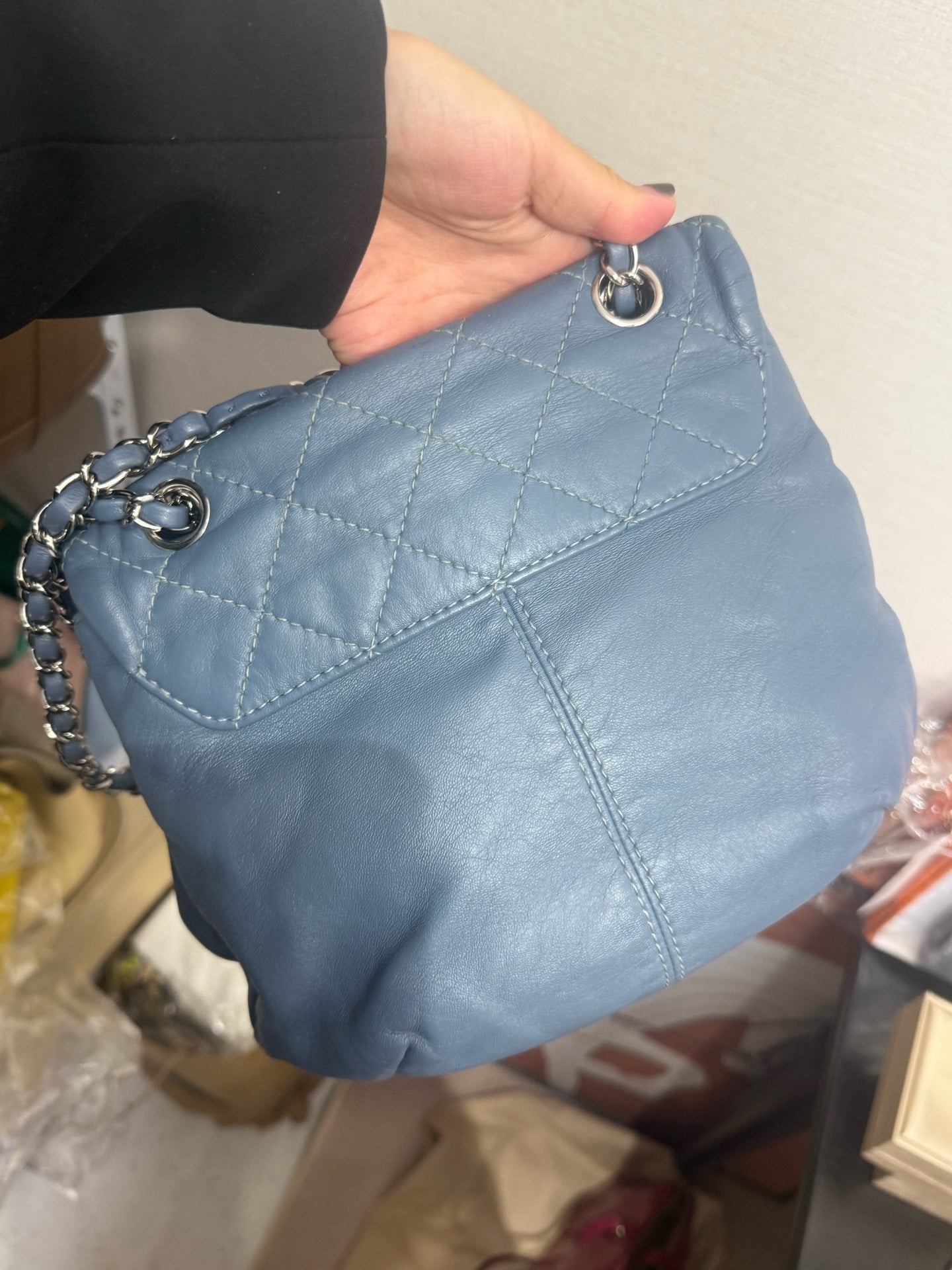 Chanel - Quilted Dumpling Flap Bag - Lambskin leather - Hazy Blue with Silver-Tone Hardware - (mini)