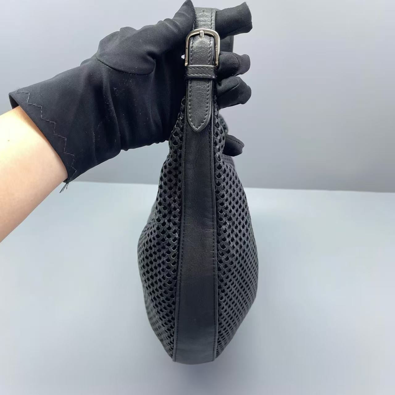 Dior - Perforated Half-Moon Bag - Perforated leather and smooth leather trim - Black - (medium)