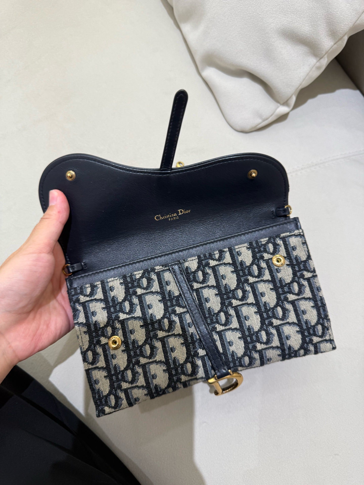 Dior - Saddle Pouch 2-in-1 Wallet on Chain - Dior Oblique jacquard canvas with leather trim - Blue and Beige - (mini)