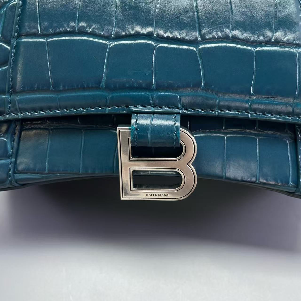 Balenciaga - Hourglass Bag S - Calfskin leather with crocodile embossing - Blue - (small)