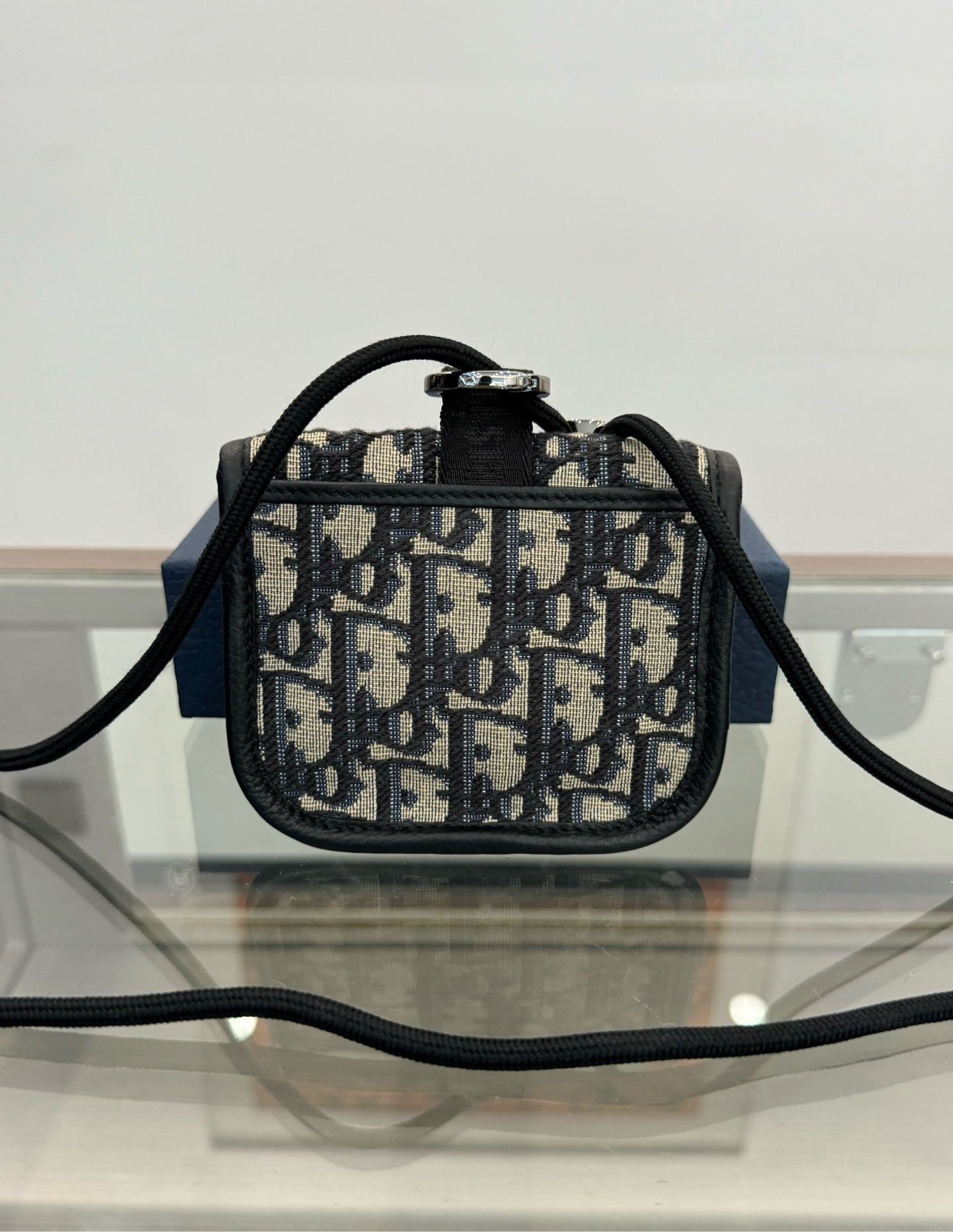 Dior - Gallop Earphone Bag - Dior Oblique Canvas and Leather - Beige and Navy with Black Trim - (mini)