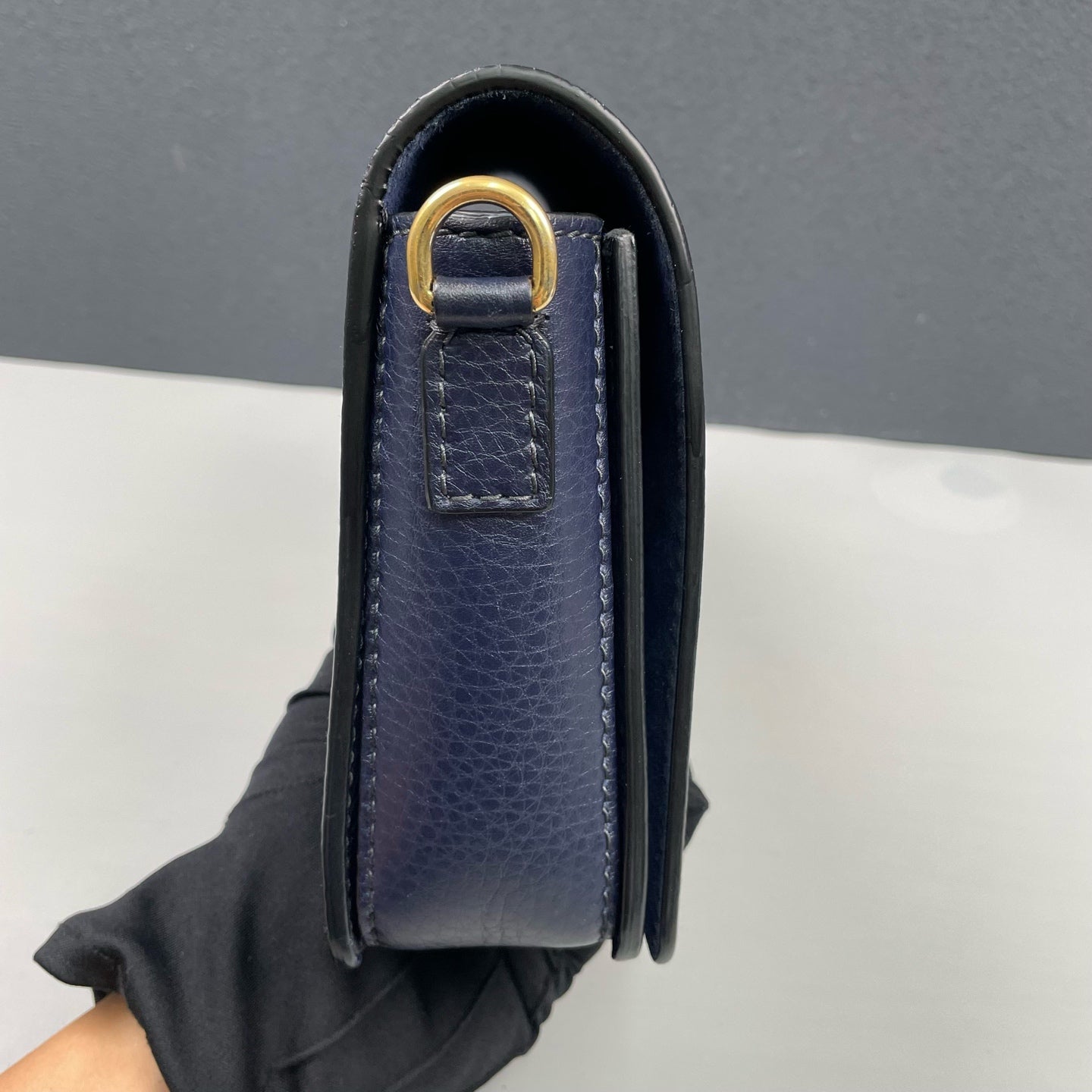 Dior - J'ADIOR - Grained leather exterior with suede interior lining - Navy with Gold-Tone Hardware - (Small)