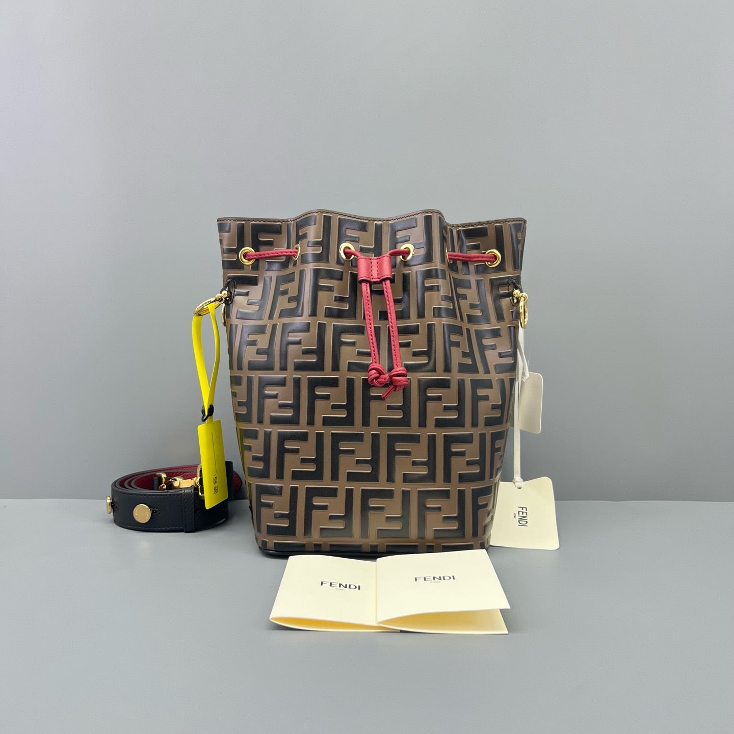 Fendi - Monogram Drawstring Bucket Bag - Leather - Brown - (medium)