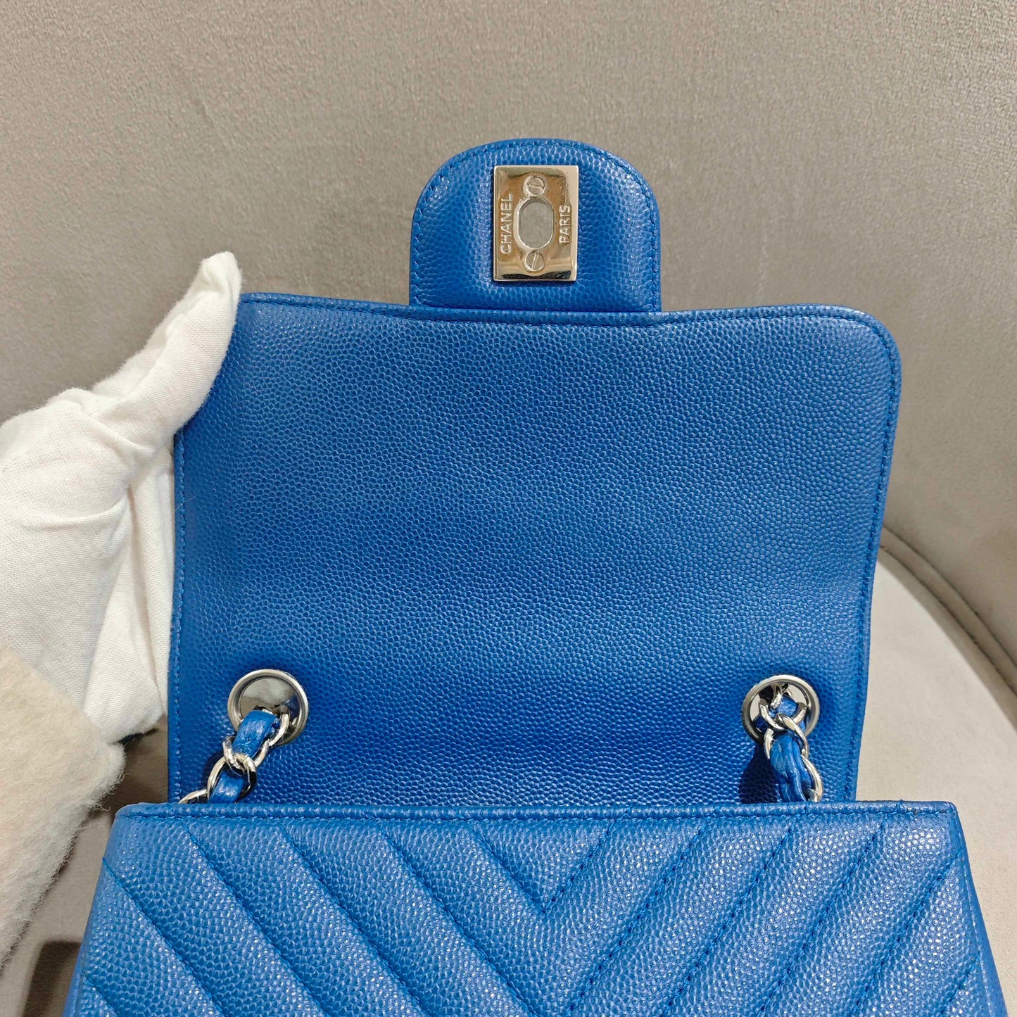 Chanel - Square Mini Flap Bag - Caviar leather - Blue - (mini)
