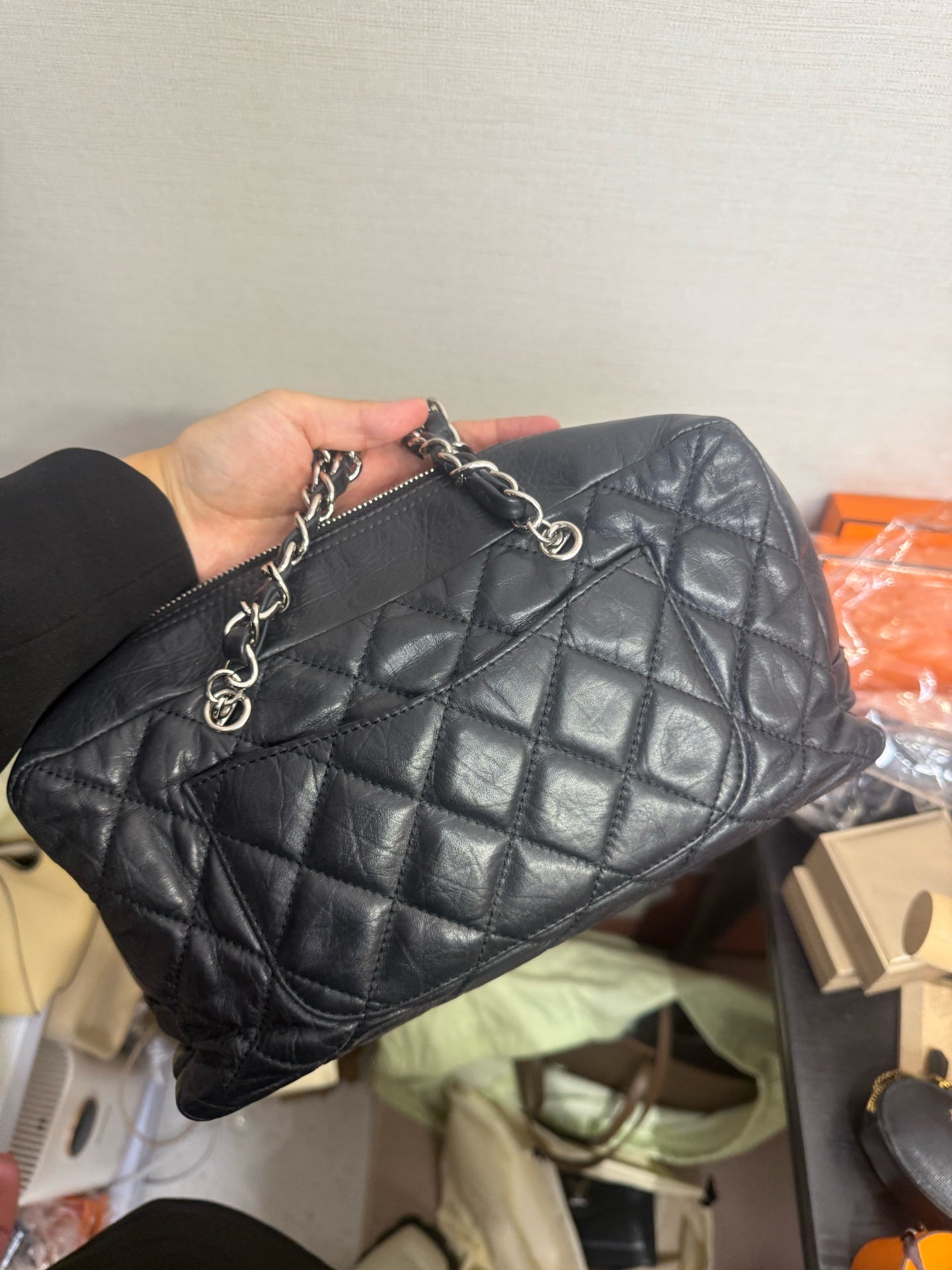Chanel - Cambon Bowling Bag - Lambskin leather - Black with Silver-Tone Hardware - (medium)