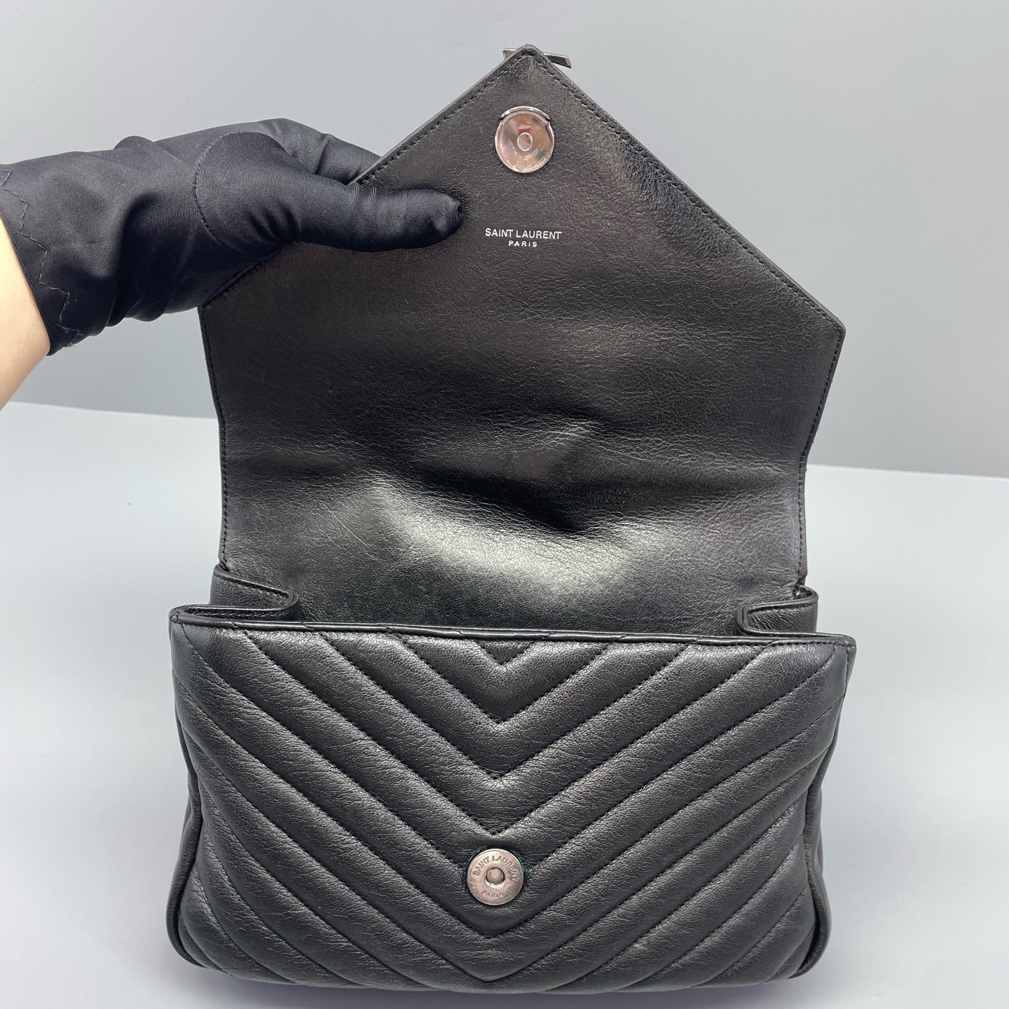 Saint Laurent - College Monogram Bag - Leather - Metallic Black - (Small)