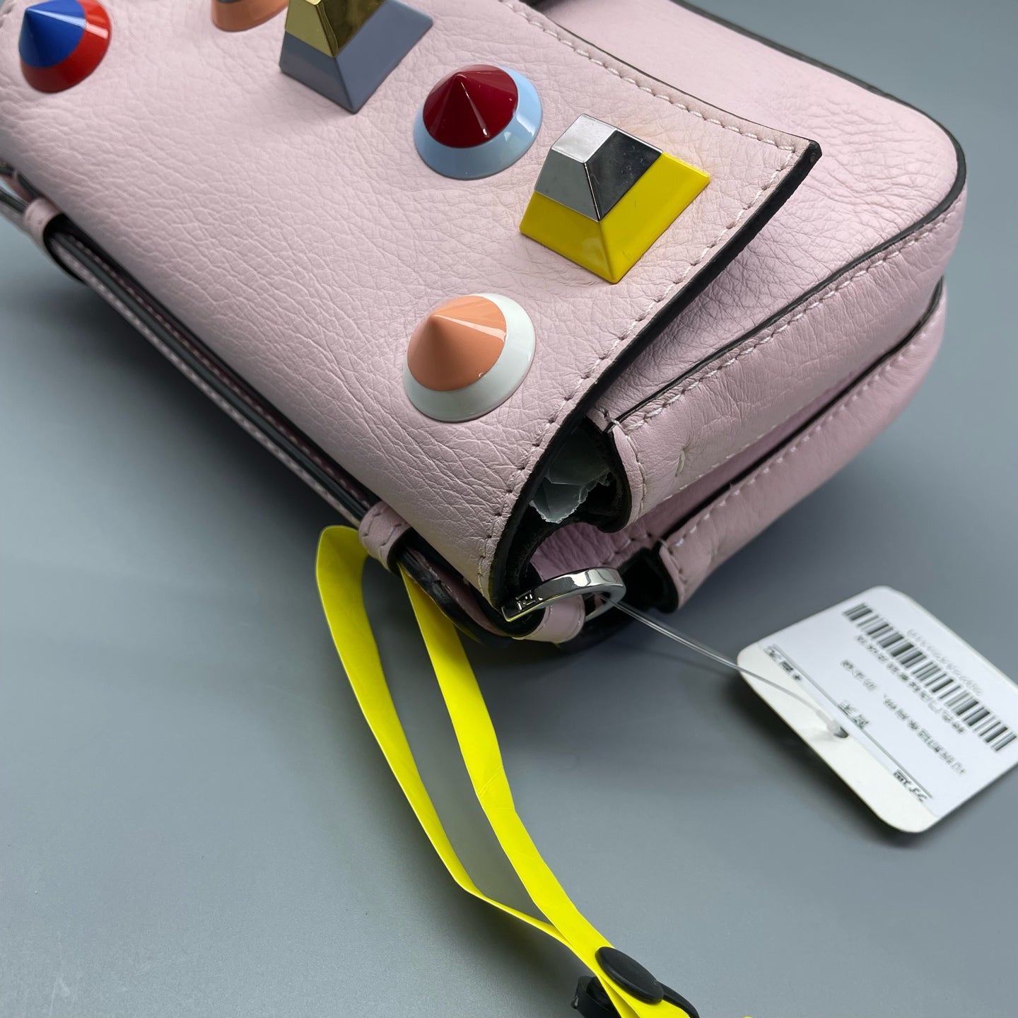 Fendi - Mini Baguette with Studs - Grained leather - Pink - (mini)