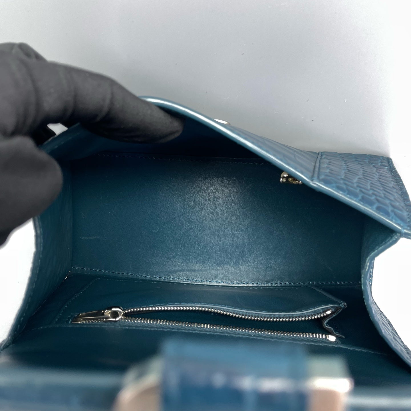 Balenciaga - Hourglass S Bag - Crocodile-embossed leather - Blue - (mini)