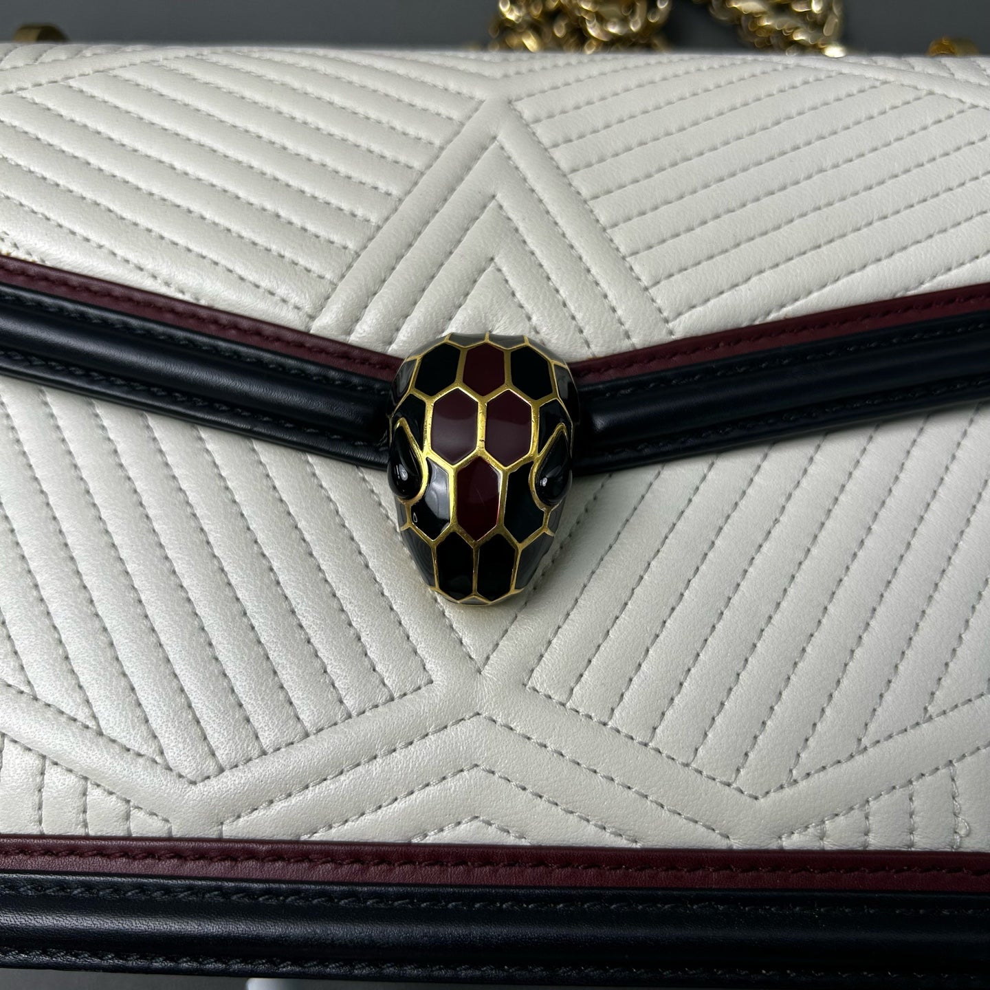 Bvlgari - Serpenti Forever Accordion Bag - Leather - White with Black and Dark Red accents - (small)