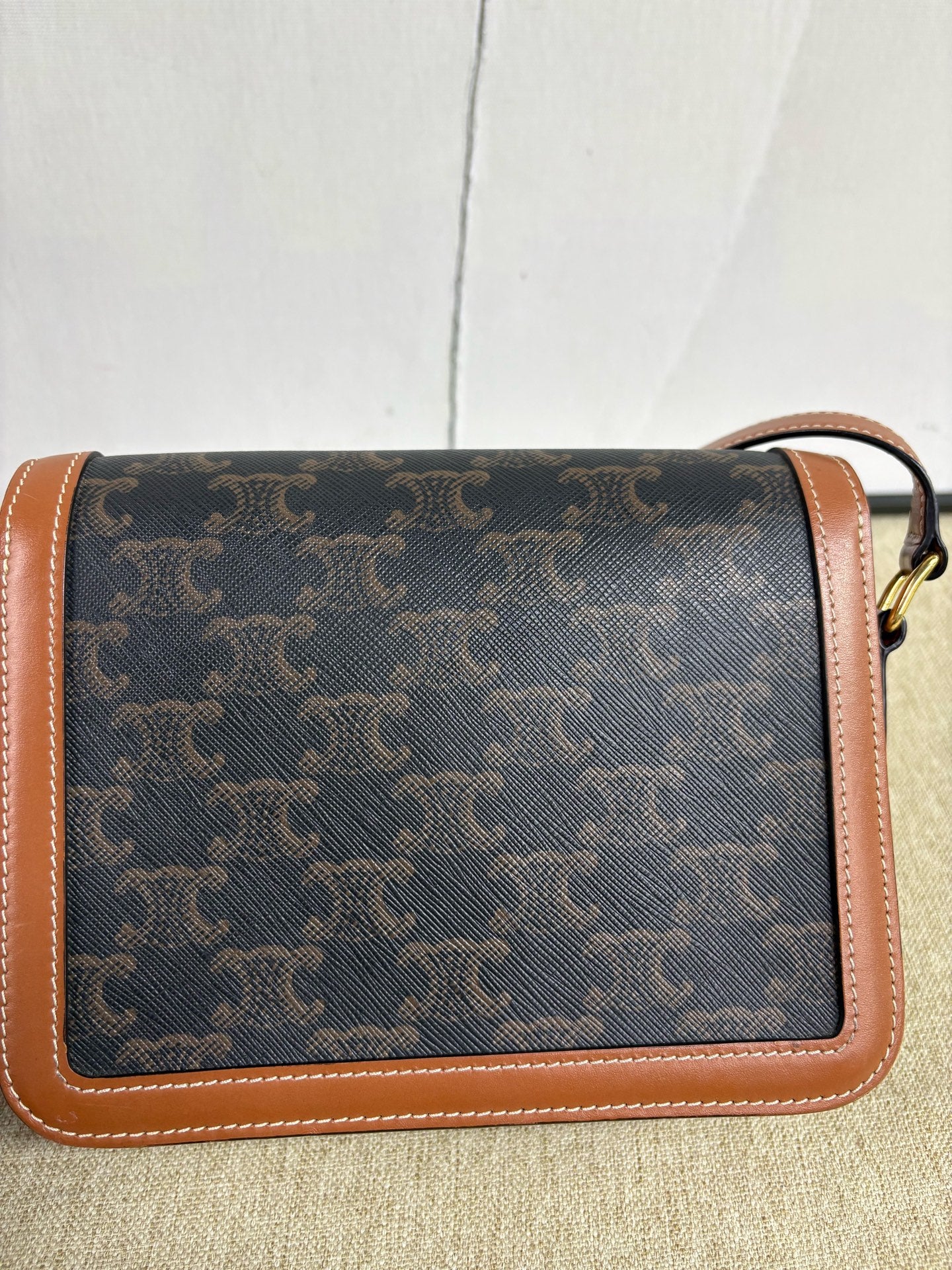 Celine - Triomphe Teen Box - Monogram canvas with calfskin leather trim - Brown and Black with Camel accents - (small)
