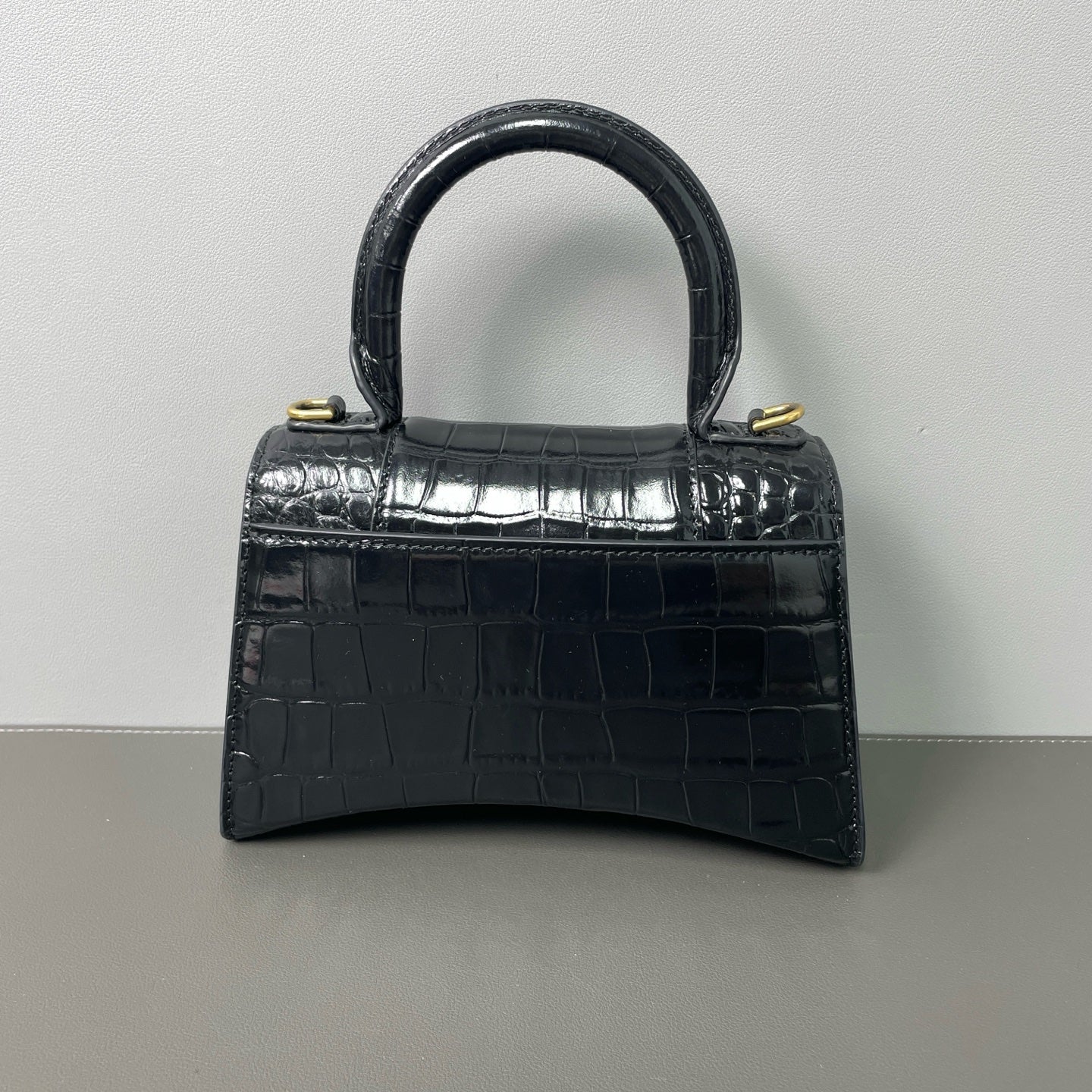 Balenciaga - Hourglass XS Bag - Calfskin leather with crocodile embossing - Black - (mini)