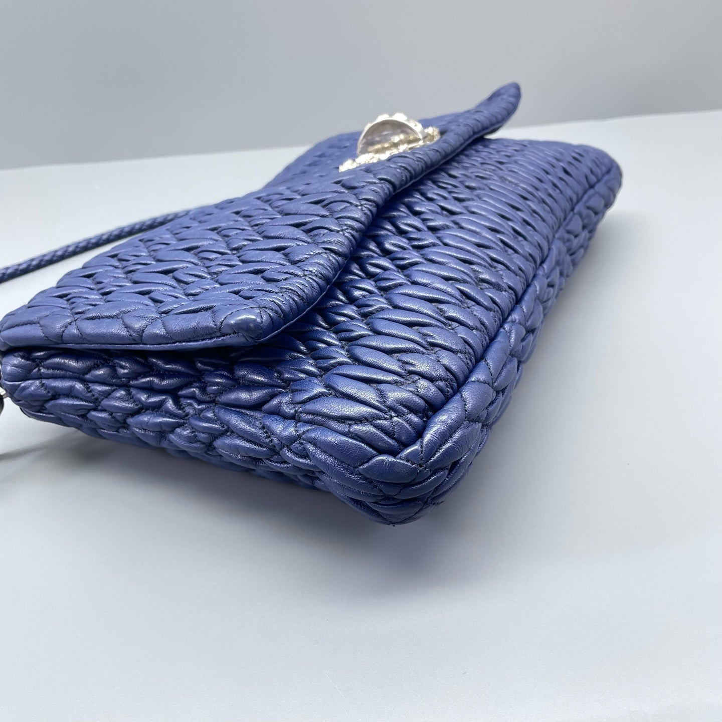 Miu Miu - Matelassé Diamond Chain Flap Bag - Leather - Blue - (medium)