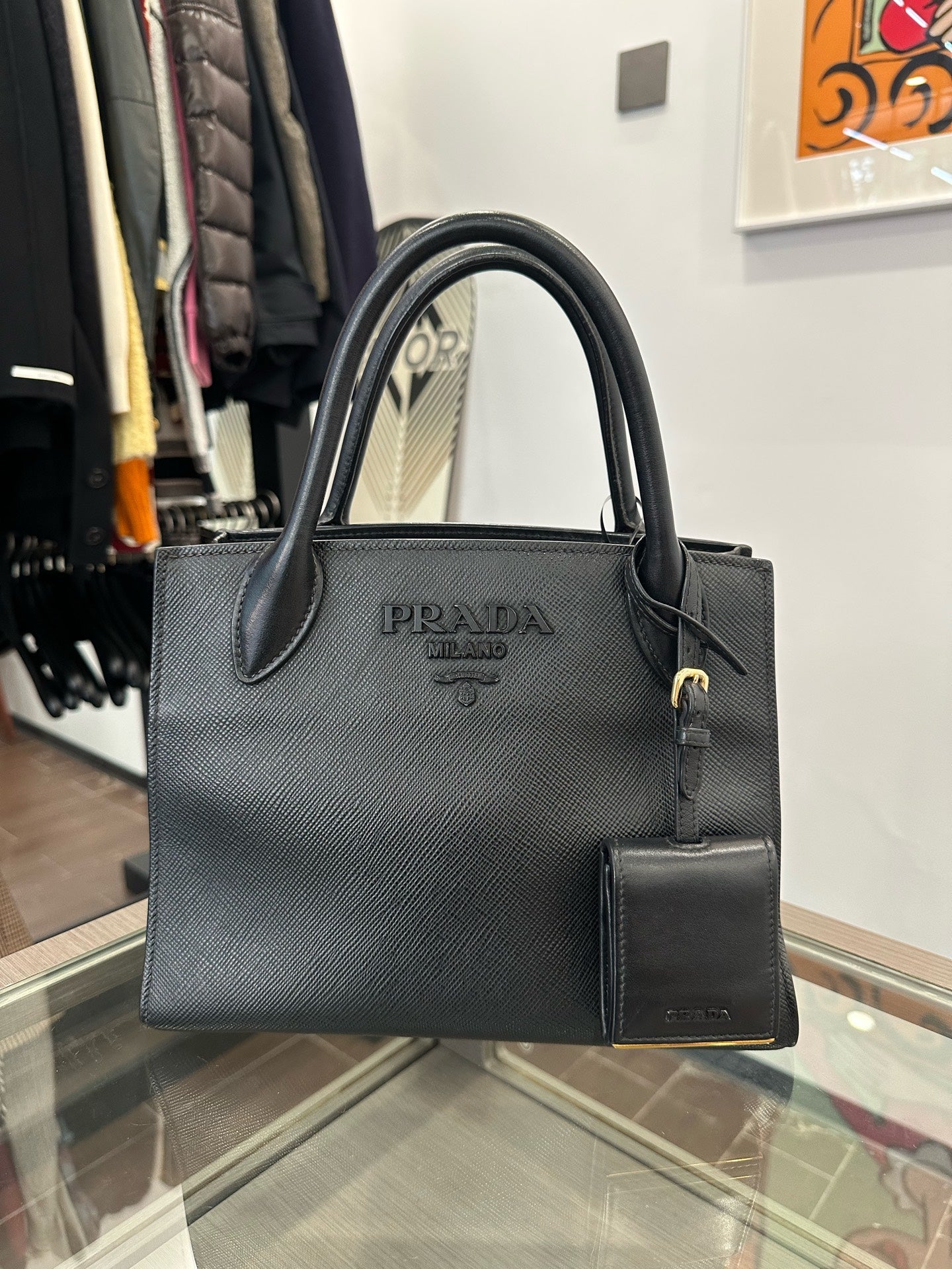 Prada - Monochrome Saffiano Leather Small Tote - Saffiano leather - Black - (small)